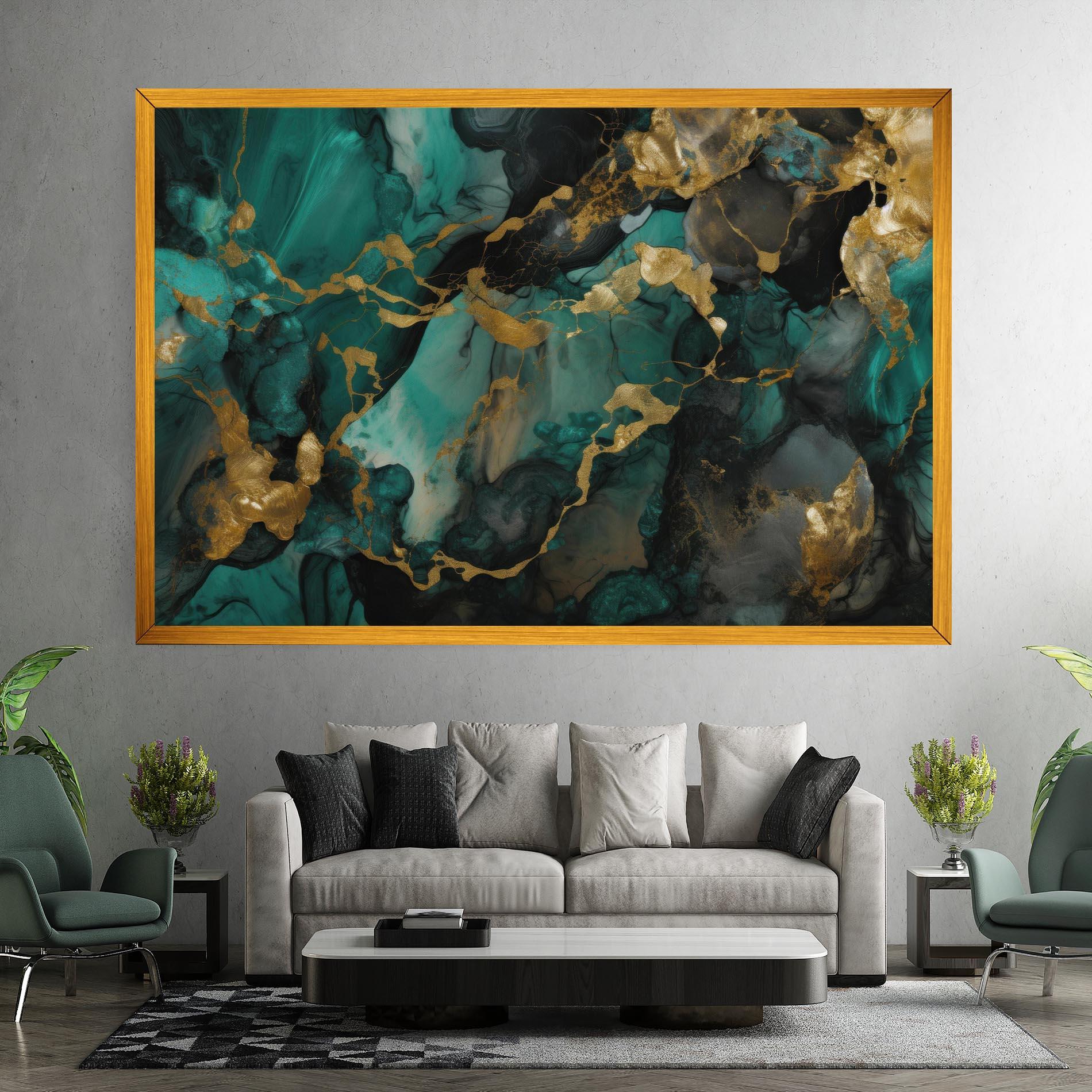 Leinwandbild Dark Green Golden Marble mockup 7