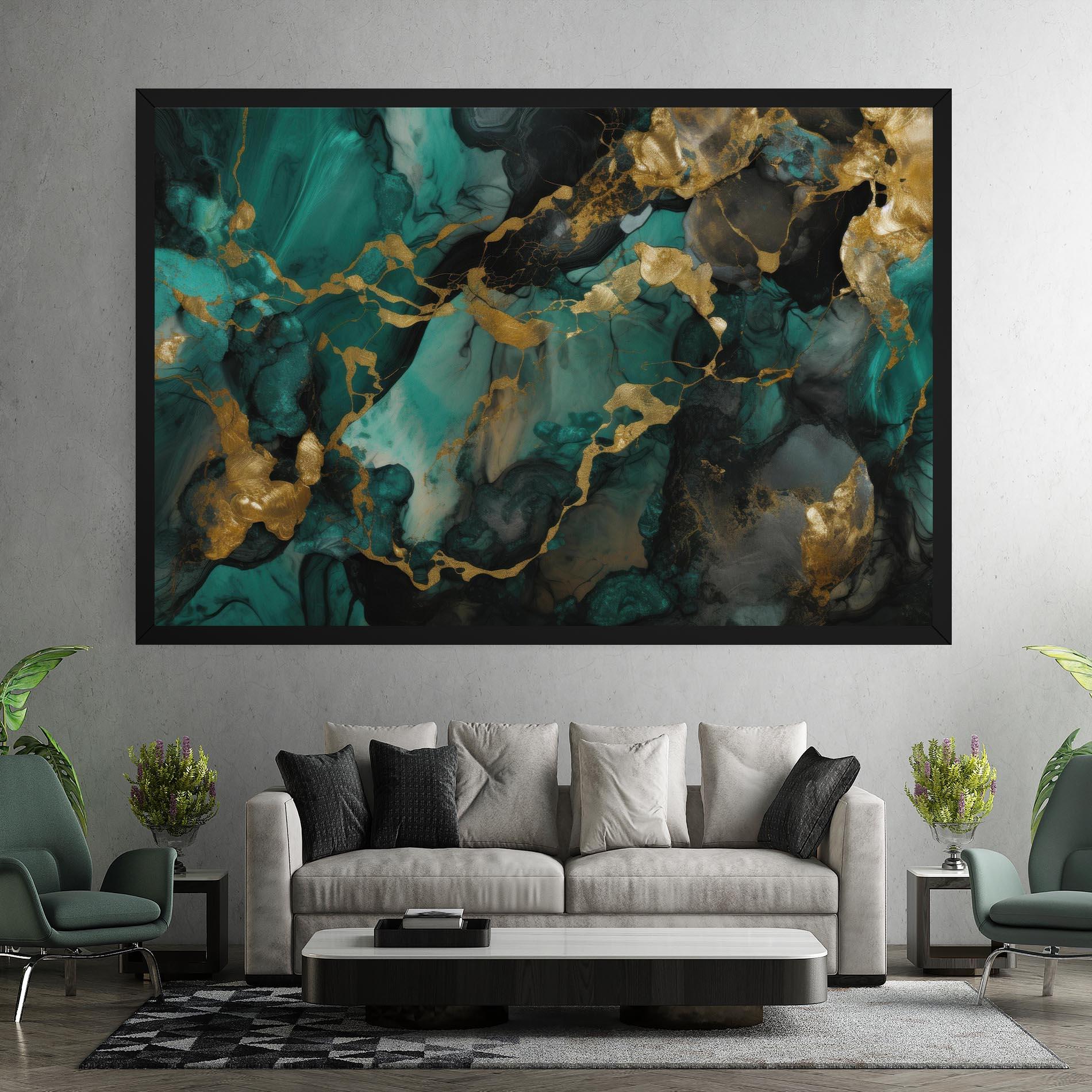 Leinwandbild Dark Green Golden Marble mockup 7
