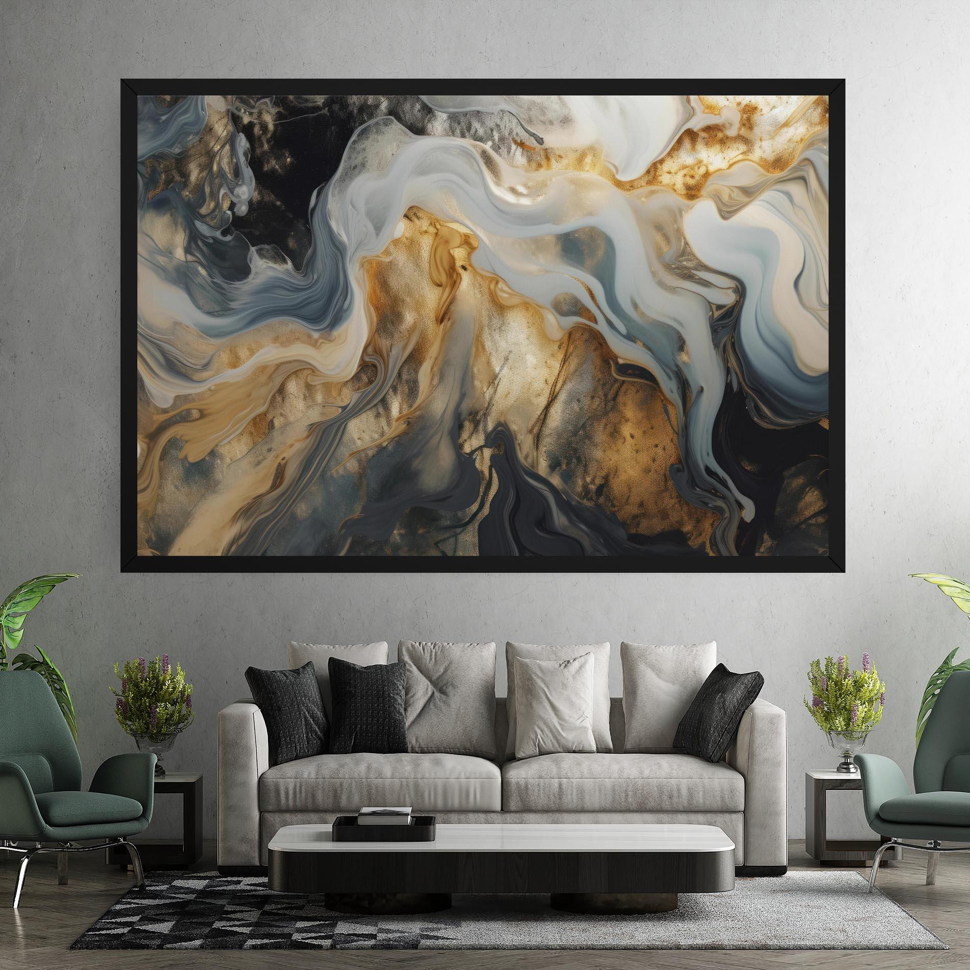 Leinwandbild Grey Gold Liquid Marble mockup 7