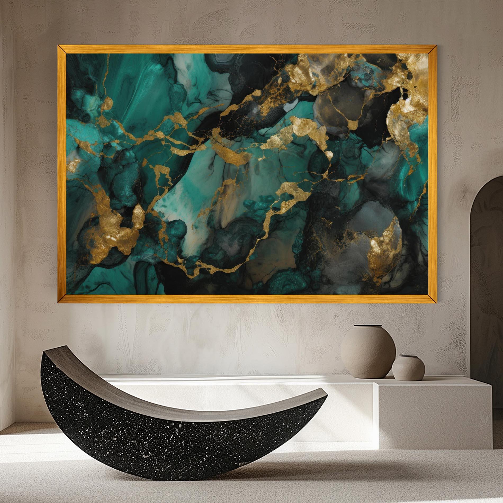 Leinwandbild Dark Green Golden Marble mockup 8