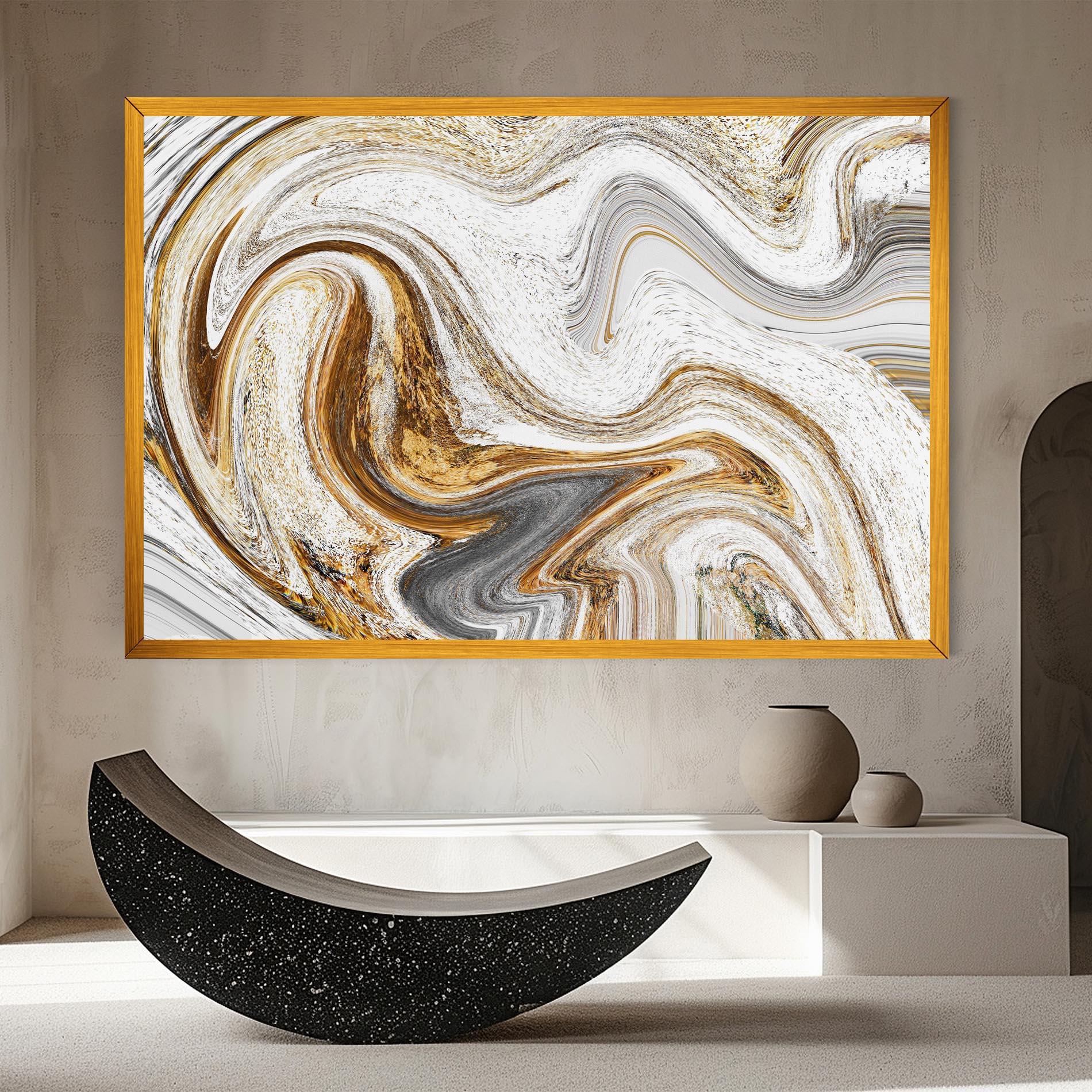 Leinwandbild Gold White Liquid mockup 8