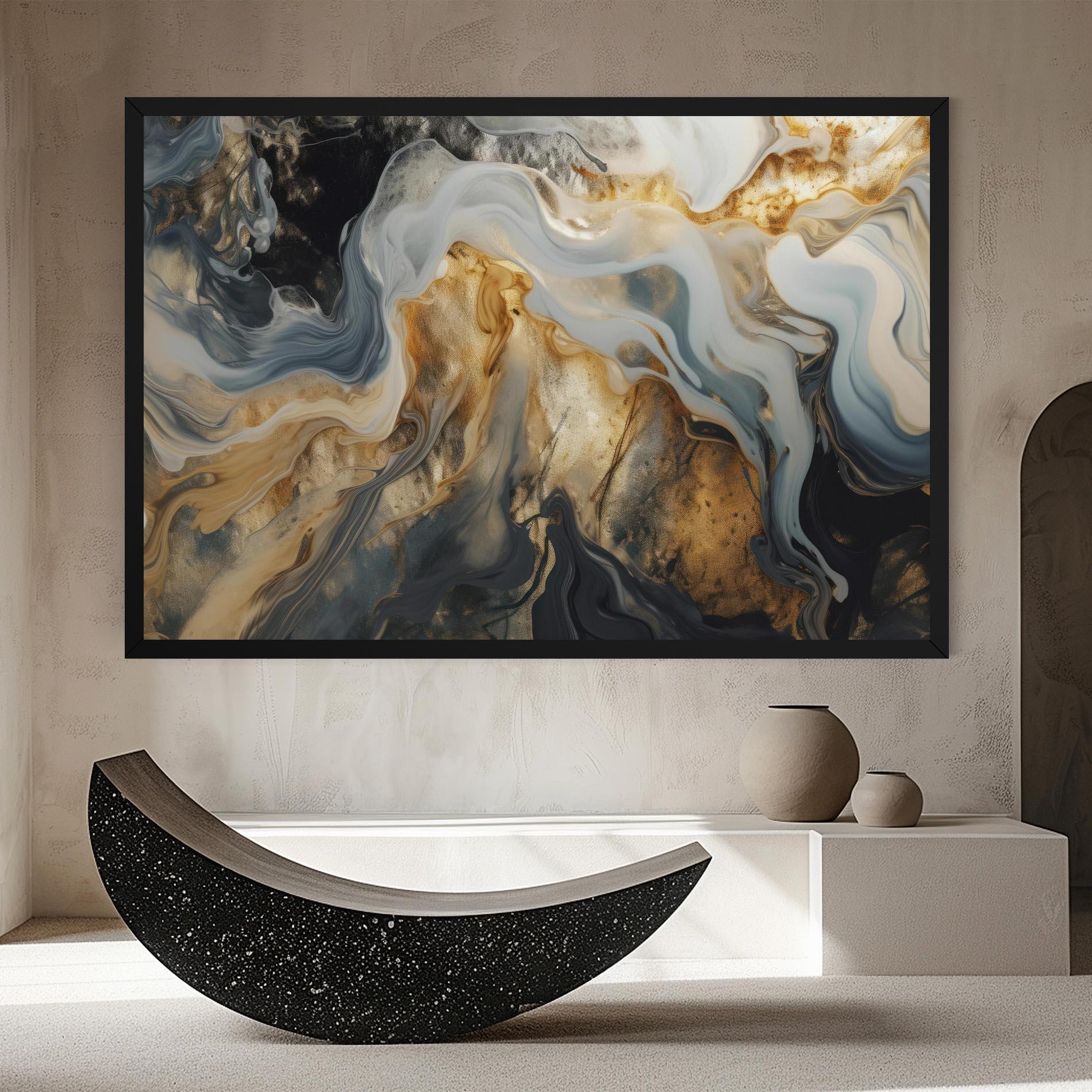 Leinwandbild Grey Gold Liquid Marble mockup 8