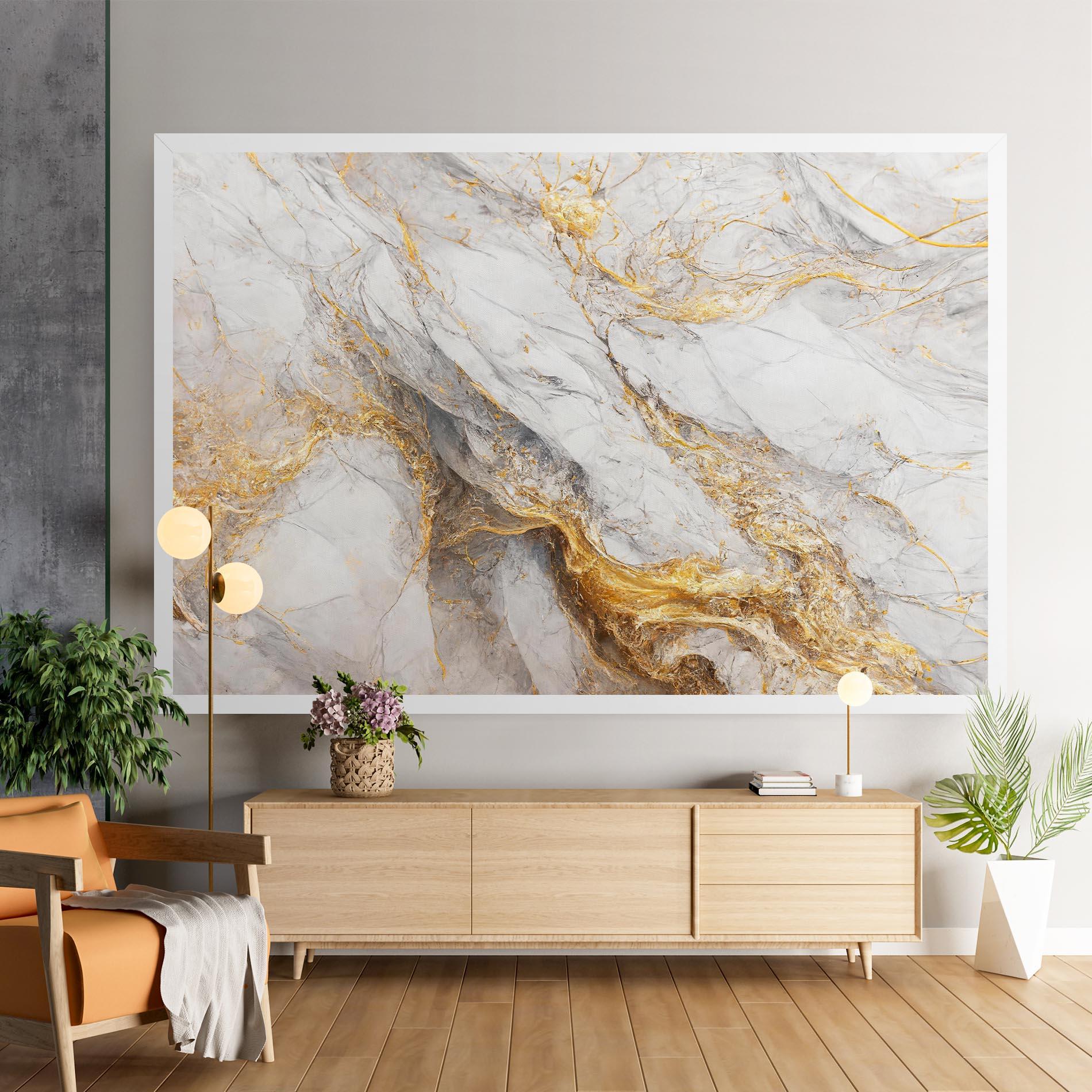 Leinwandbild Gold Liquid Grey Marble mockup 9