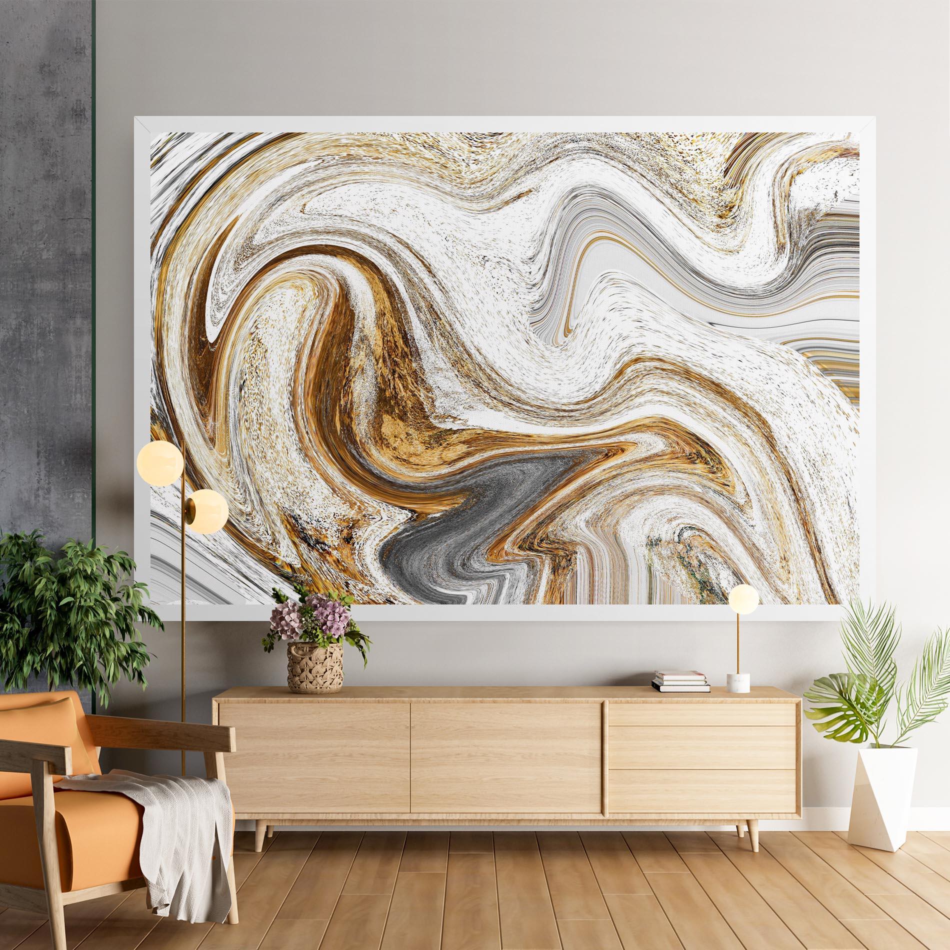 Leinwandbild Gold White Liquid mockup 9