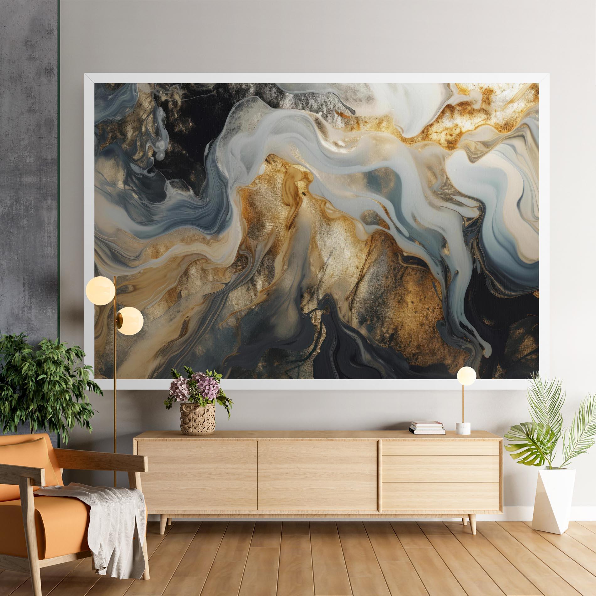 Leinwandbild Grey Gold Liquid Marble mockup 9