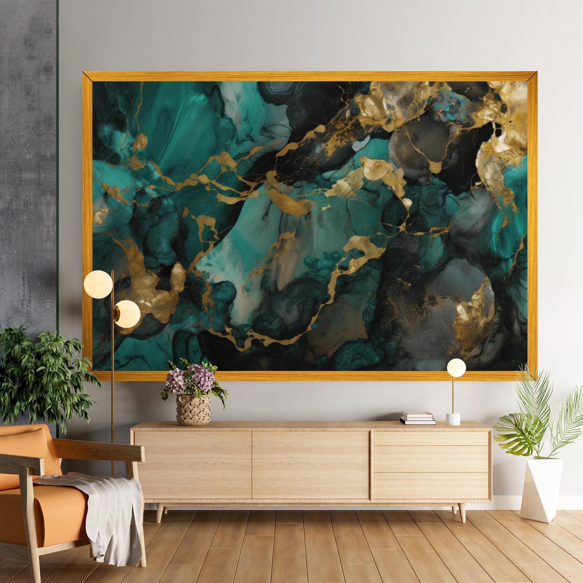 Leinwandbild Dark Green Golden Marble mockup 9