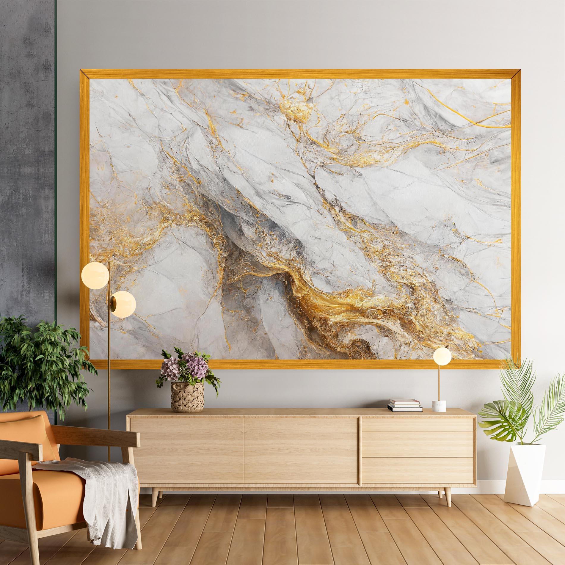 Leinwandbild Gold Liquid Grey Marble mockup 9