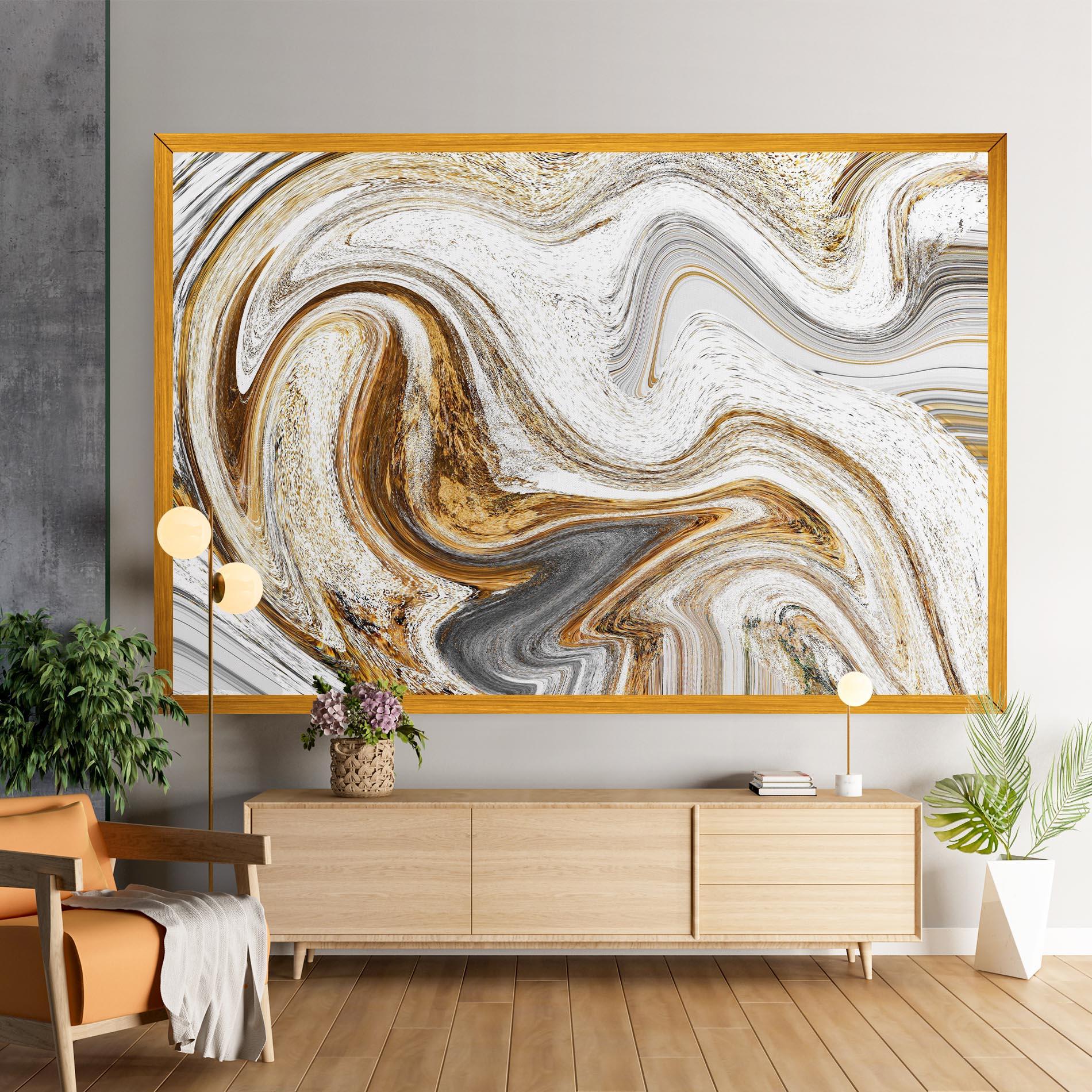 Leinwandbild Gold White Liquid mockup 9