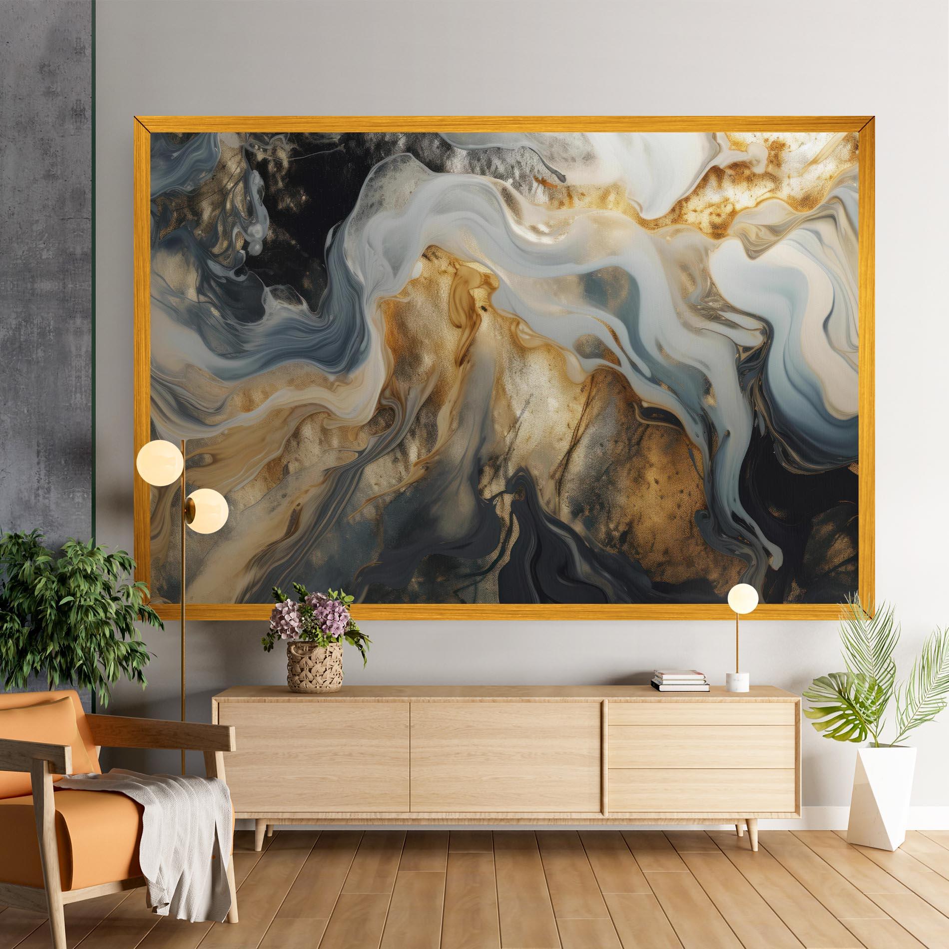 Leinwandbild Grey Gold Liquid Marble mockup 9