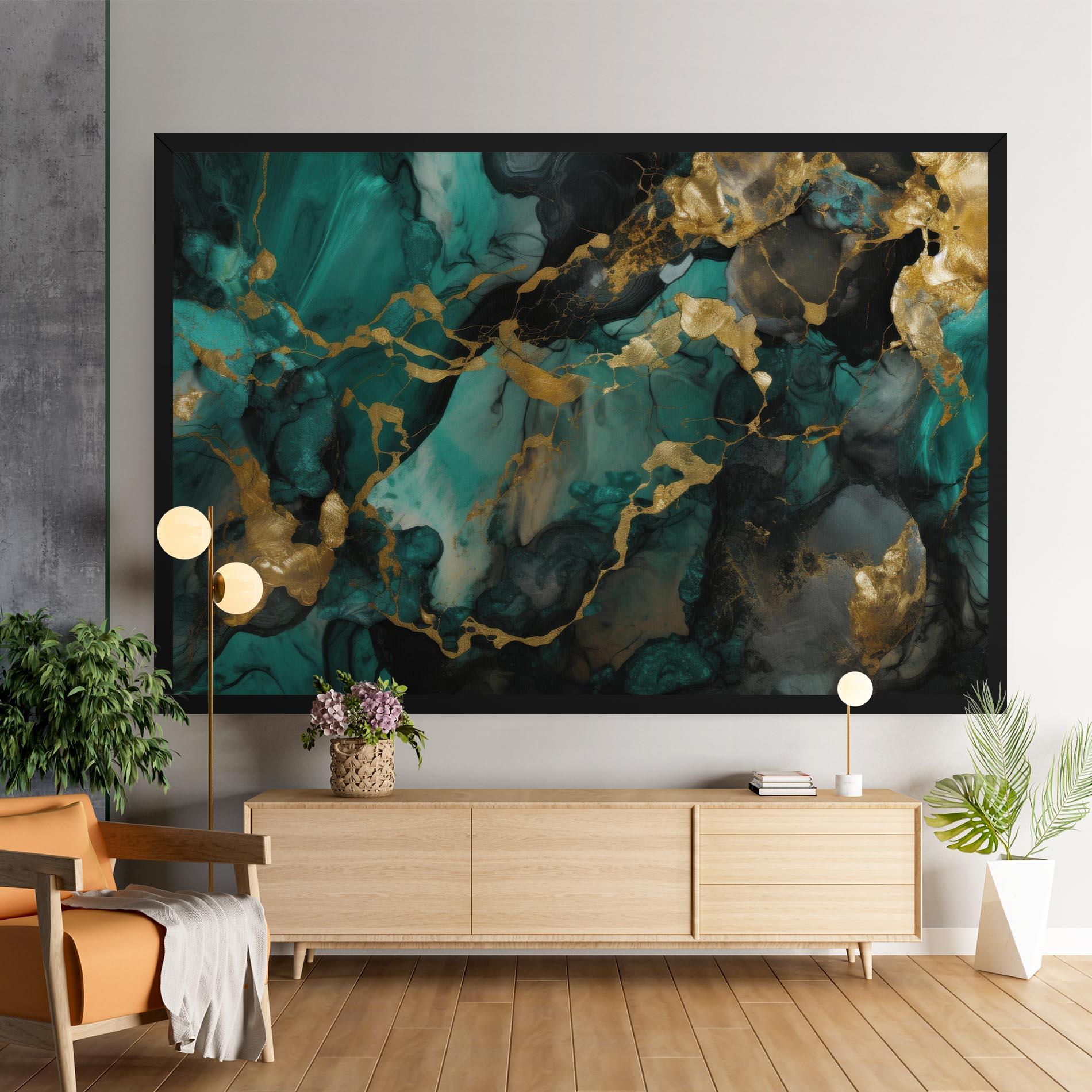 Leinwandbild Dark Green Golden Marble mockup 9