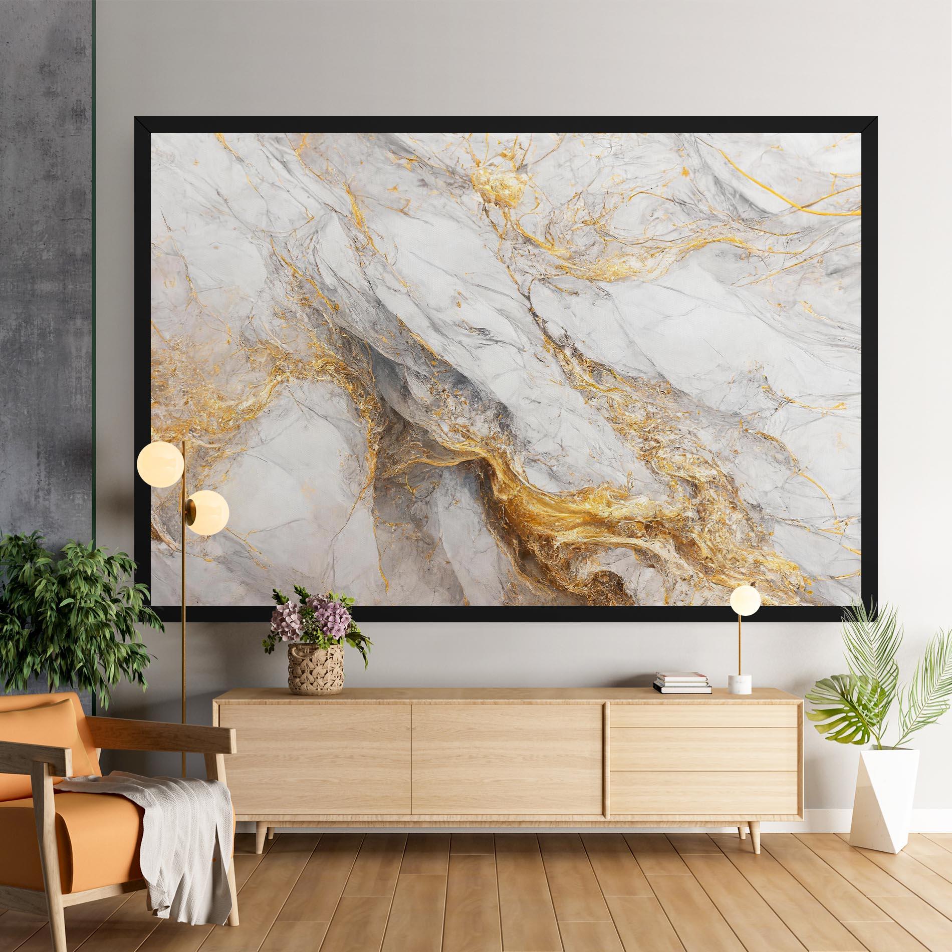Leinwandbild Gold Liquid Grey Marble mockup 9