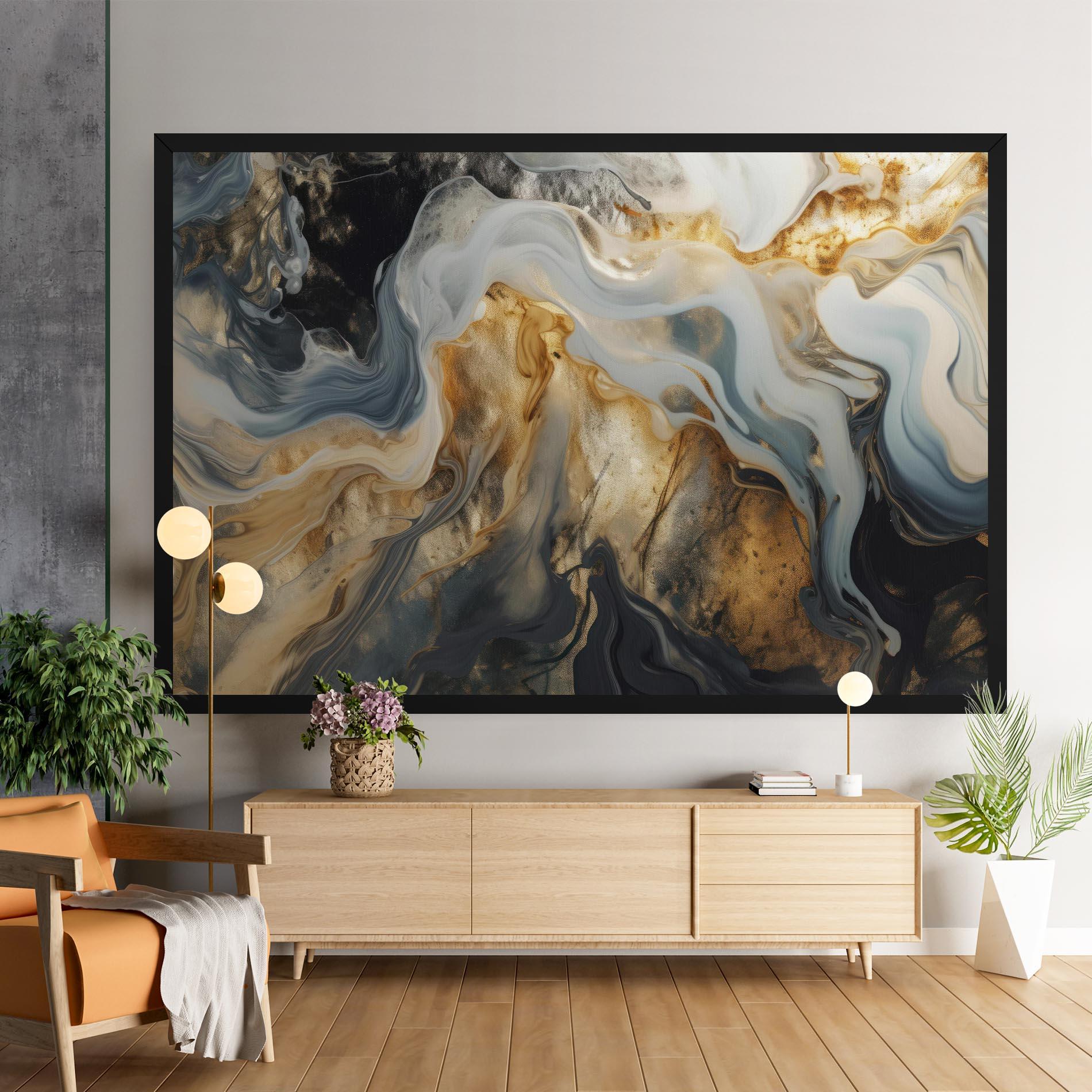 Leinwandbild Grey Gold Liquid Marble mockup 9