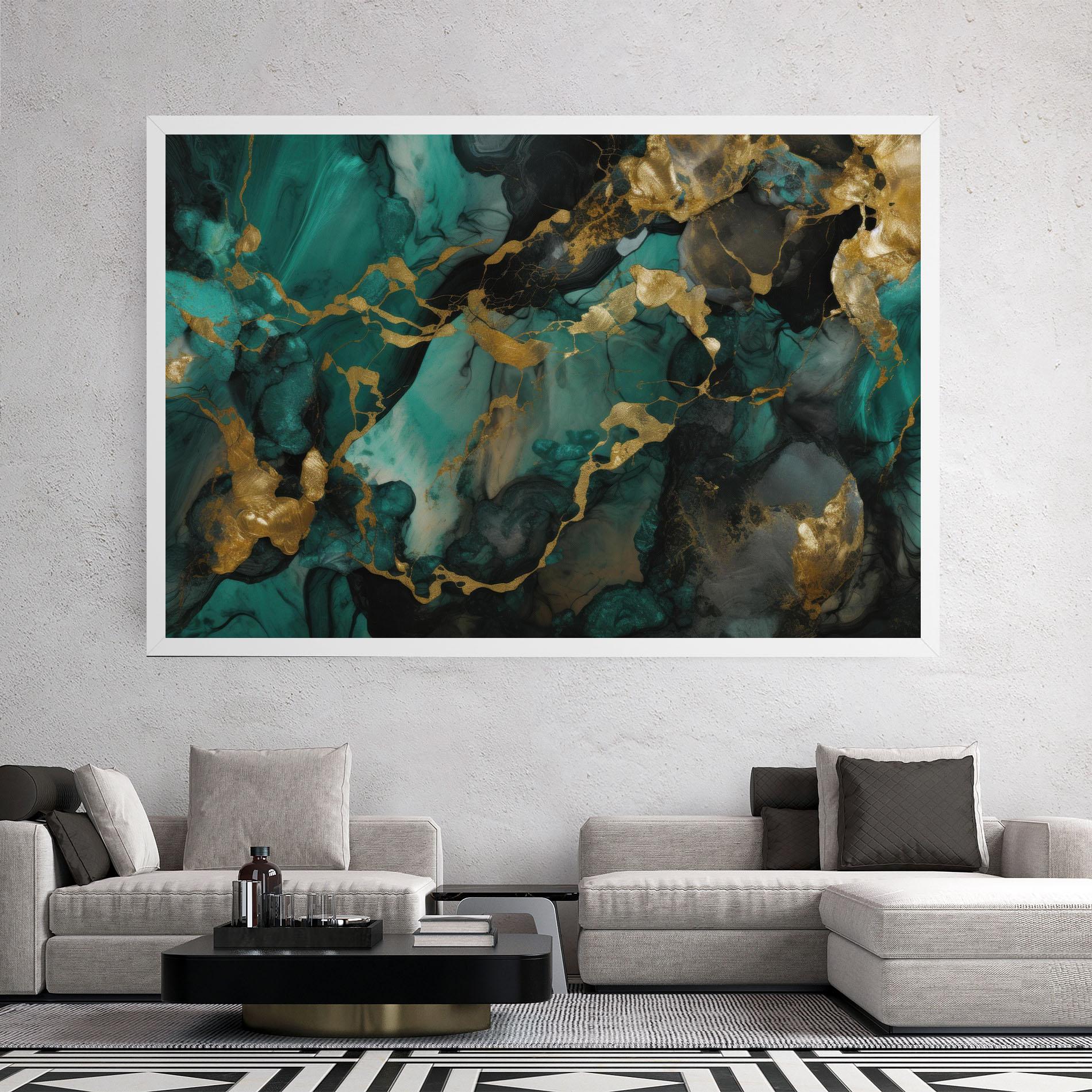 Leinwandbild Dark Green Golden Marble mockup 2