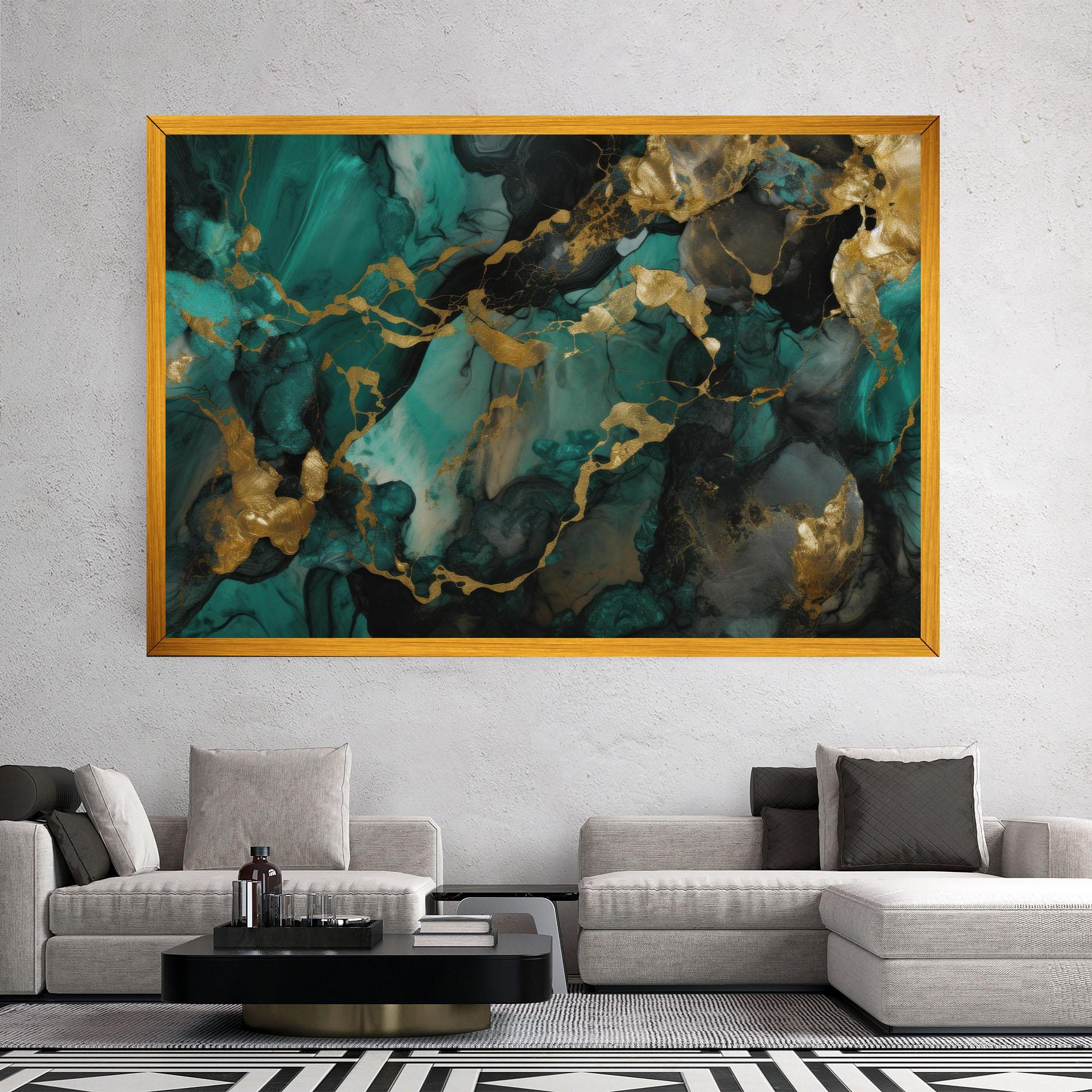 Leinwandbild Dark Green Golden Marble mockup 2