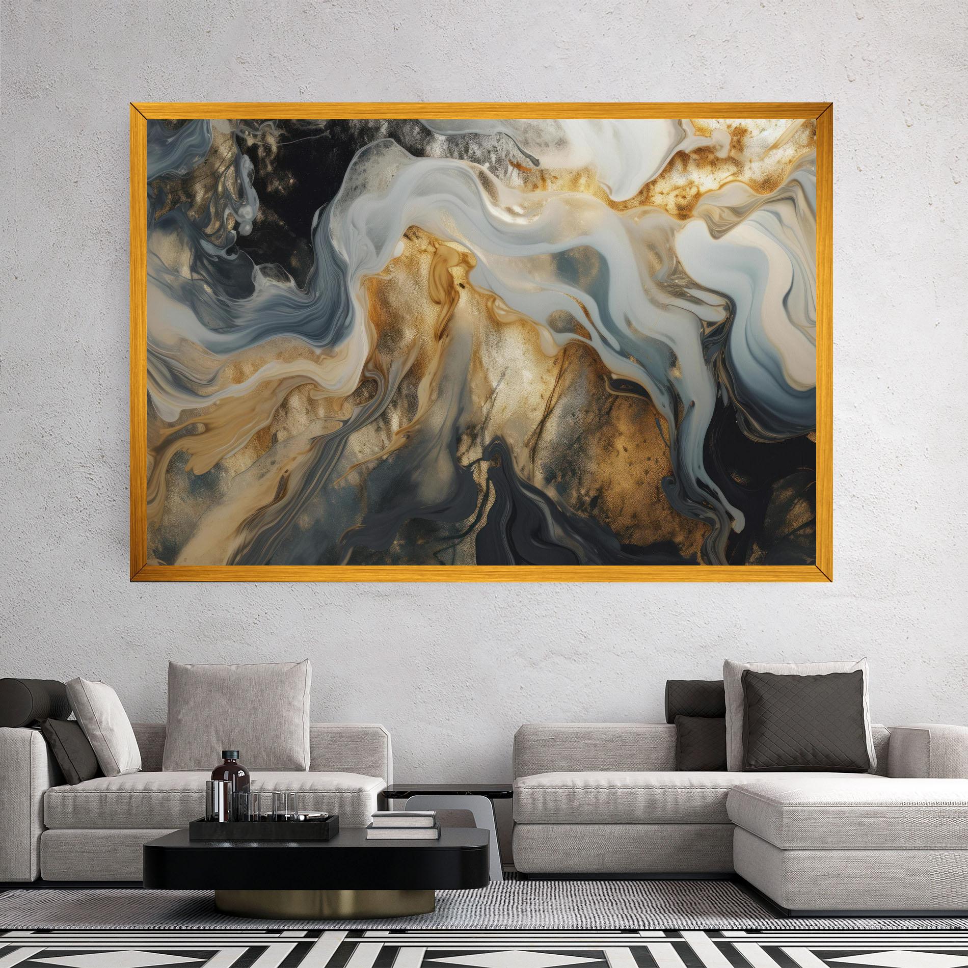 Leinwandbild Grey Gold Liquid Marble mockup 2