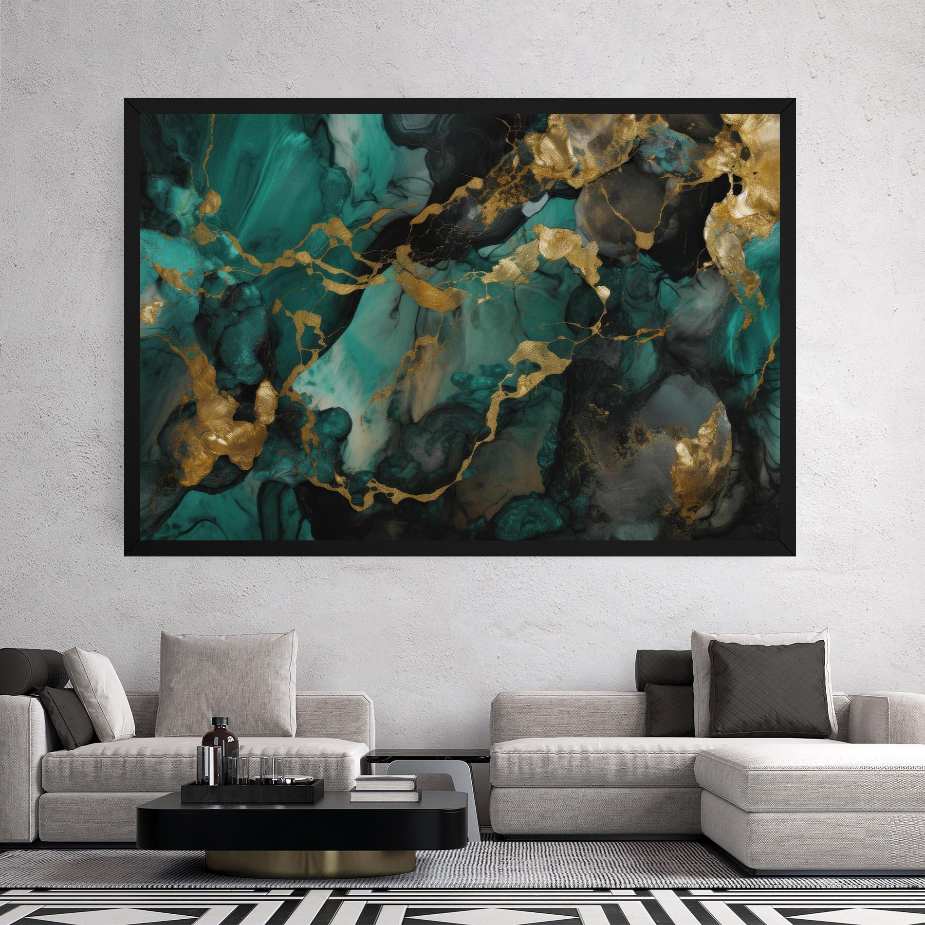 Leinwandbild Dark Green Golden Marble mockup 2
