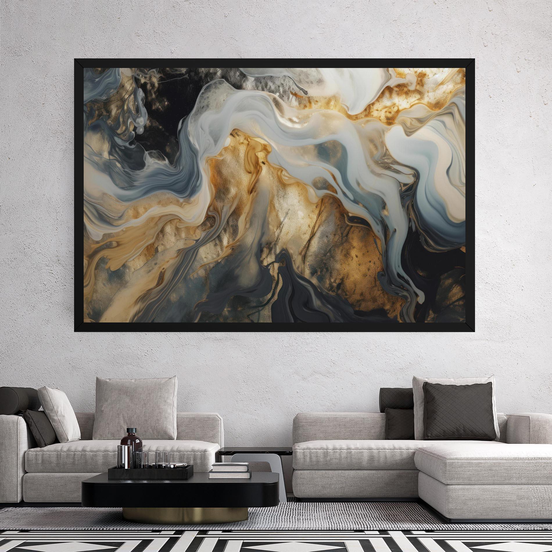 Leinwandbild Grey Gold Liquid Marble mockup 2