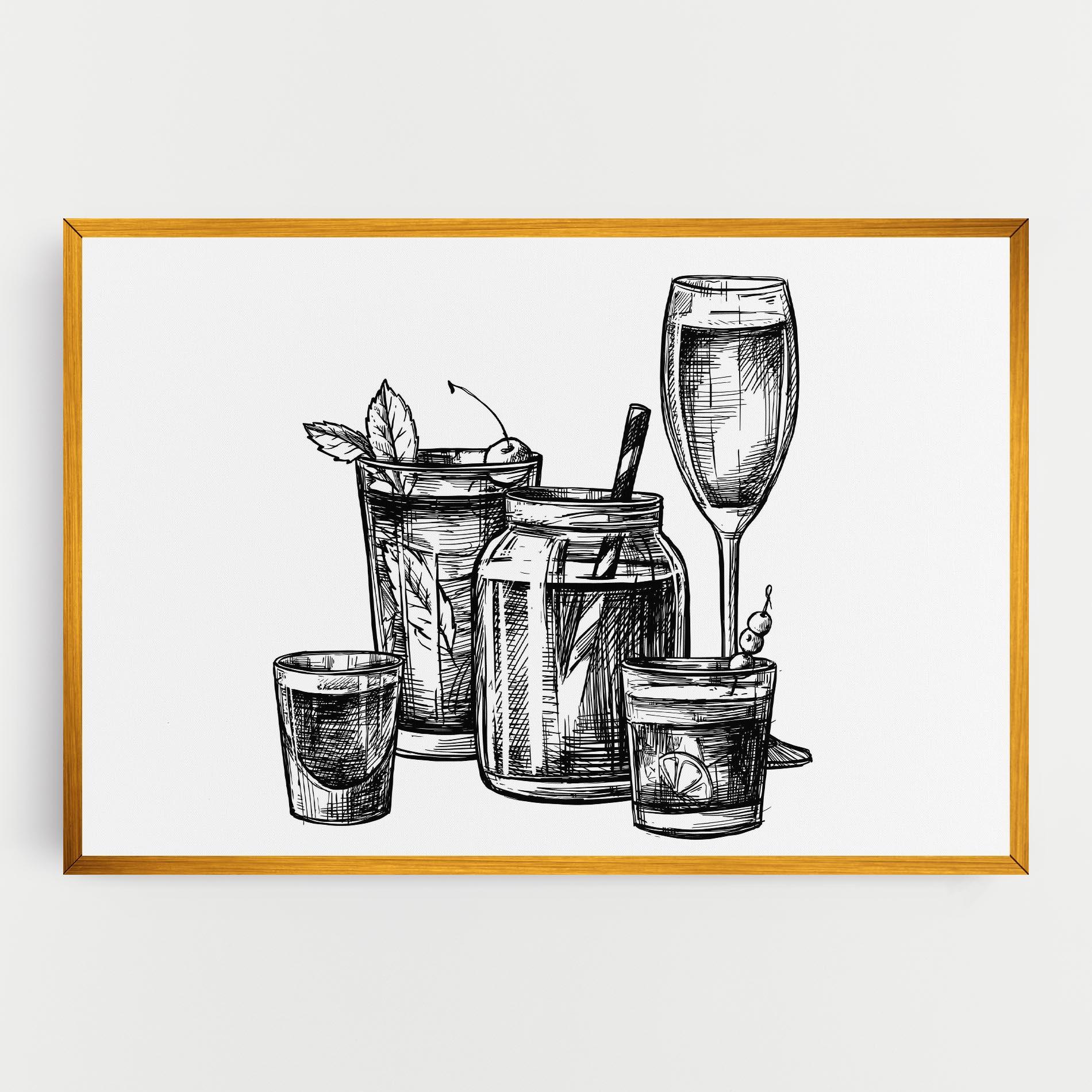 Leinwandbild Black Line Drinks mockup 0