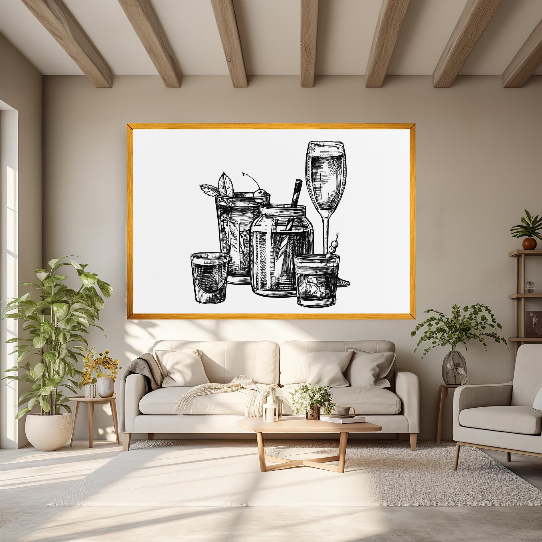 Leinwandbild Black Line Drinks mockup 6