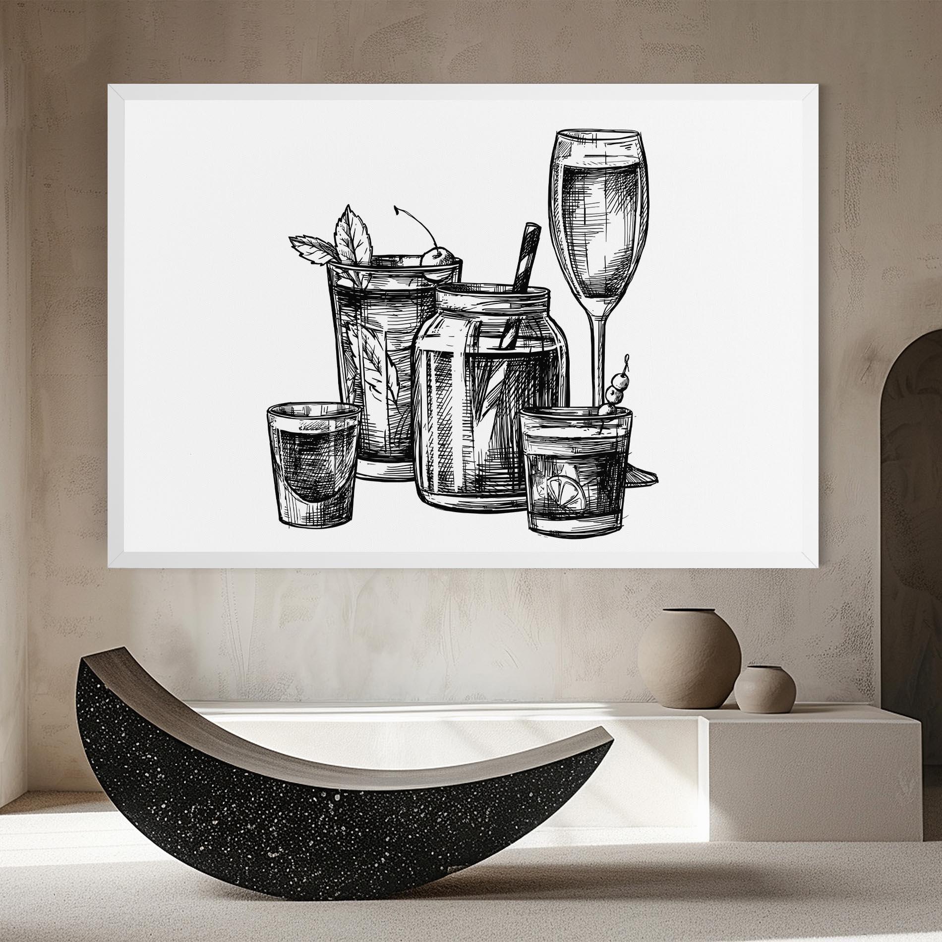 Leinwandbild Black Line Drinks mockup 8