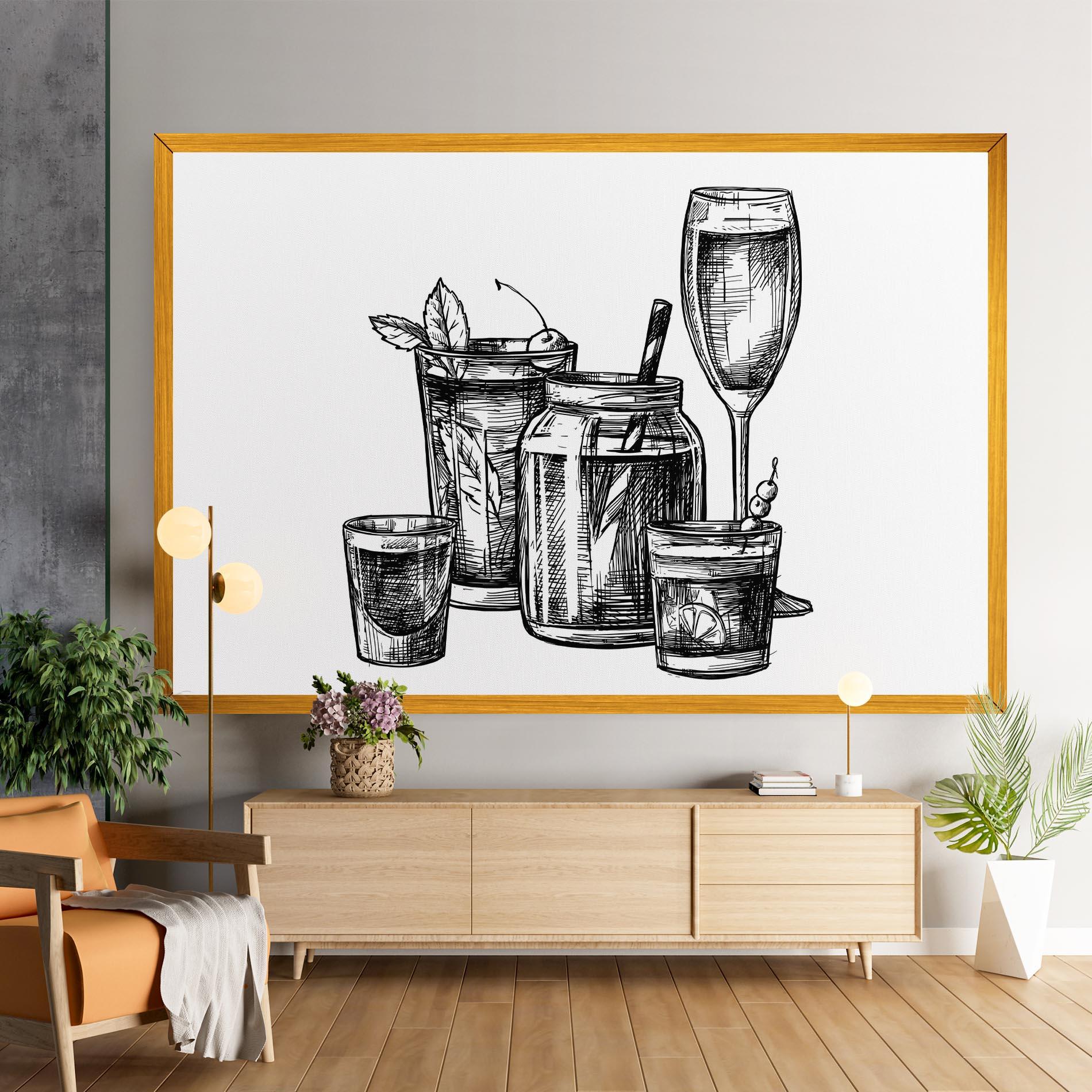 Leinwandbild Black Line Drinks mockup 9