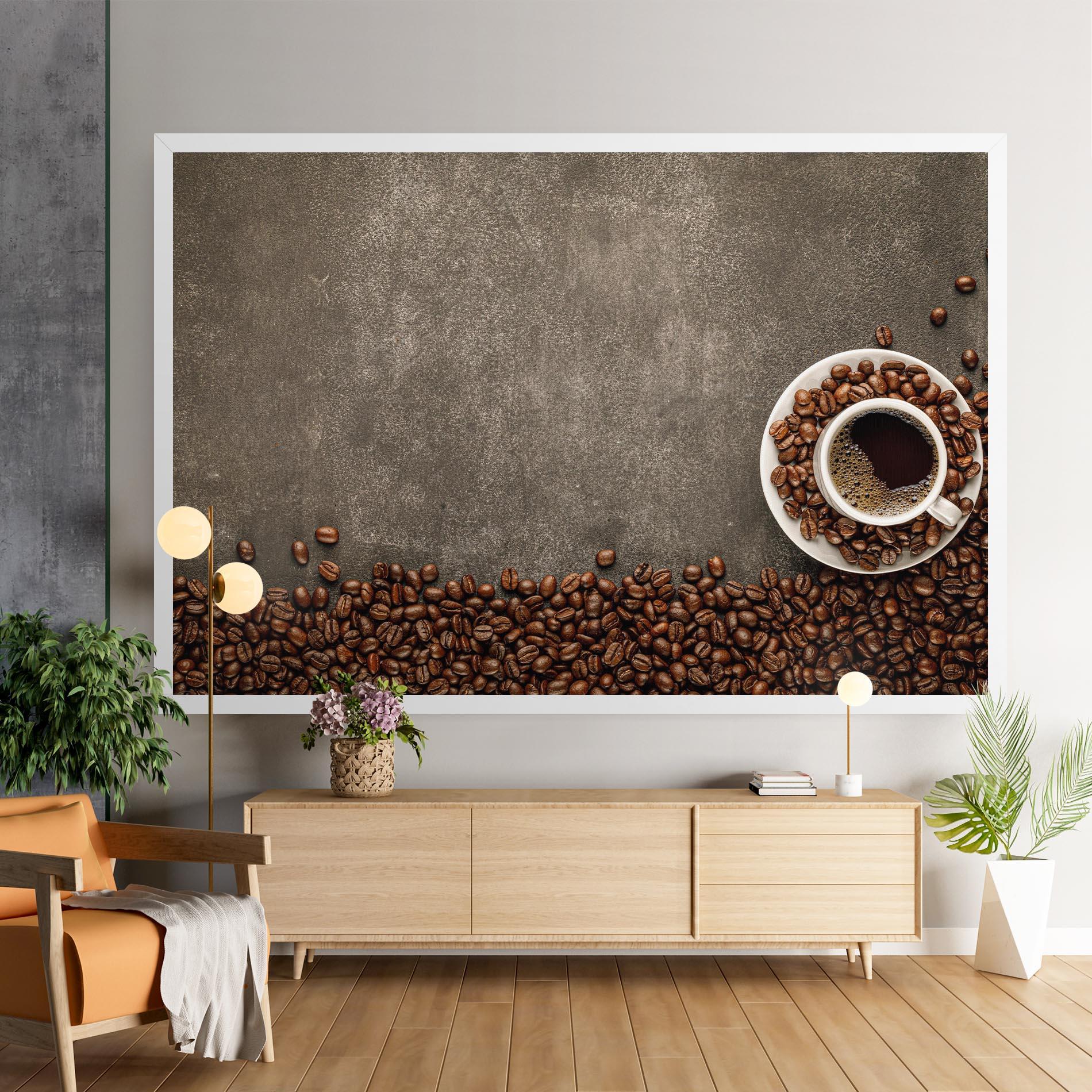 Leinwandbild Coffee On Grey Table mockup 9