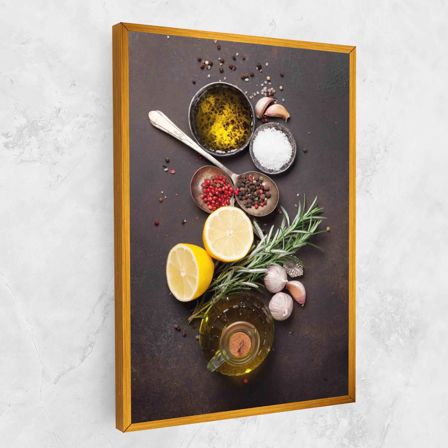 Leinwandbild Spices On Stone Table mockup 1