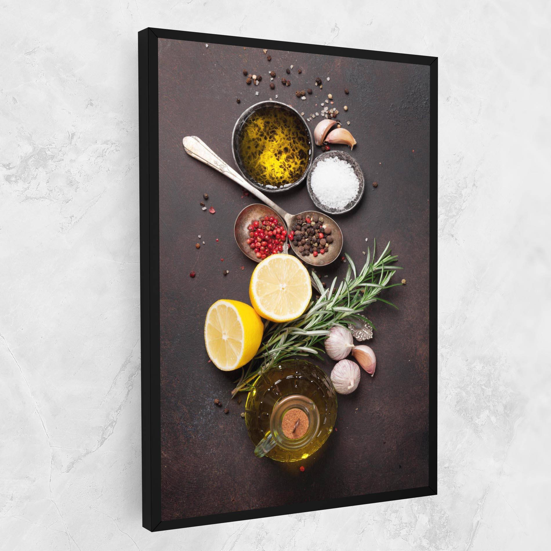 Leinwandbild Spices On Stone Table mockup 1