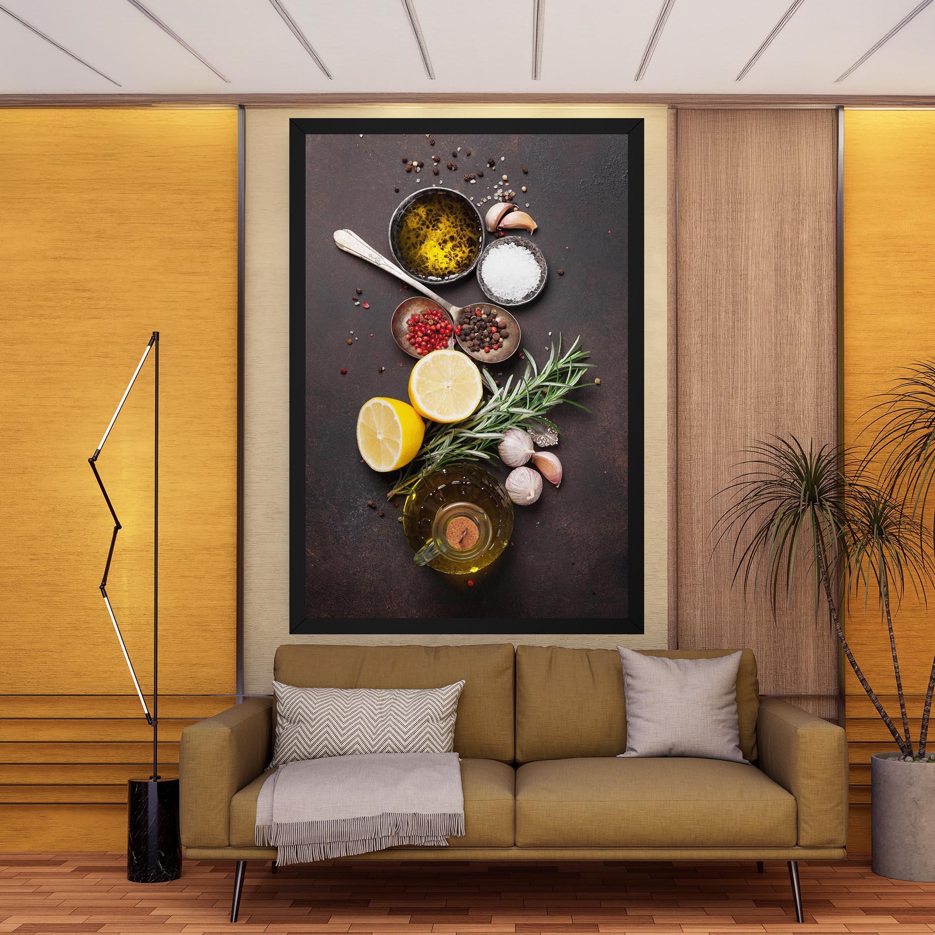 Leinwandbild Spices On Stone Table mockup 9