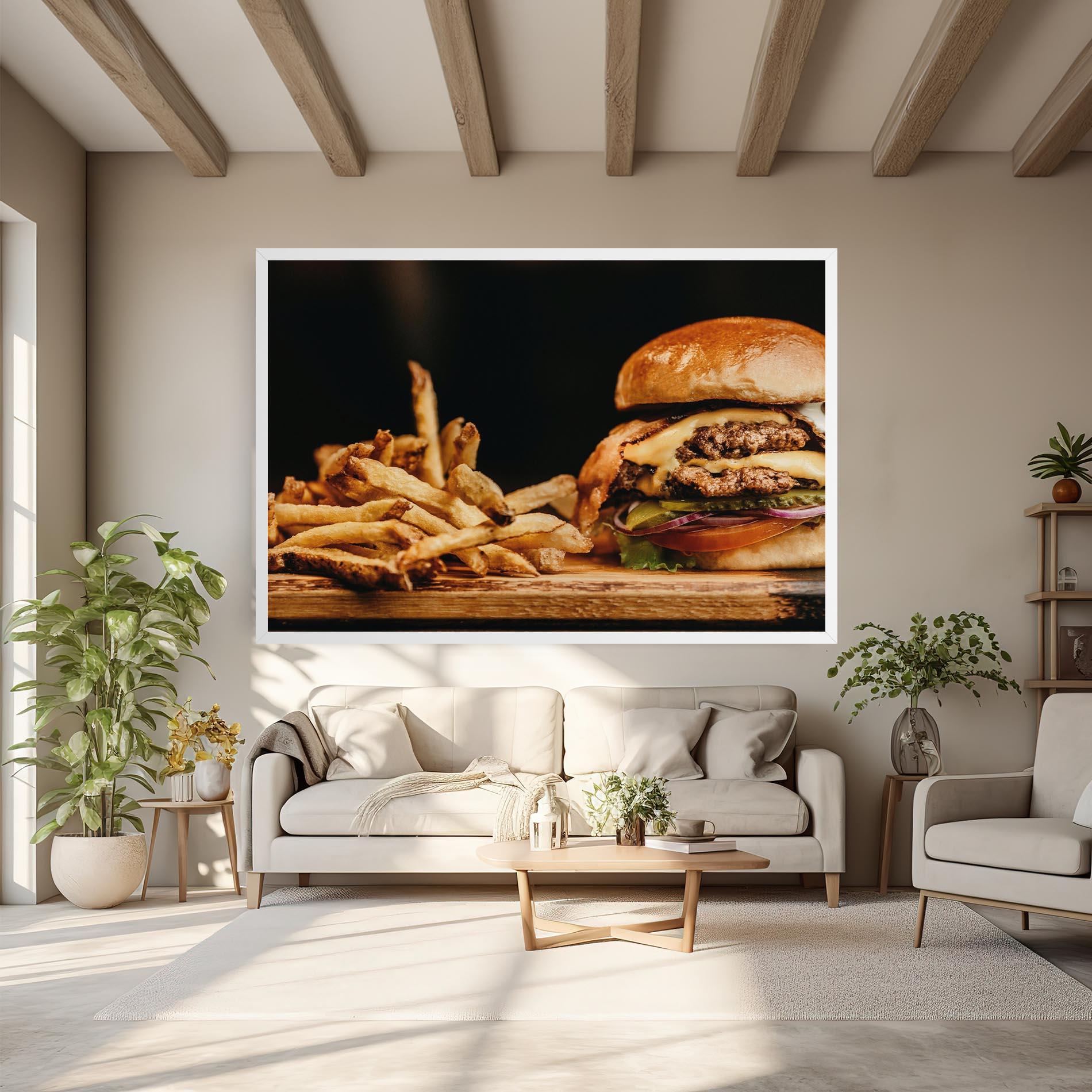 Leinwandbild Hamburger With Fries mockup 6