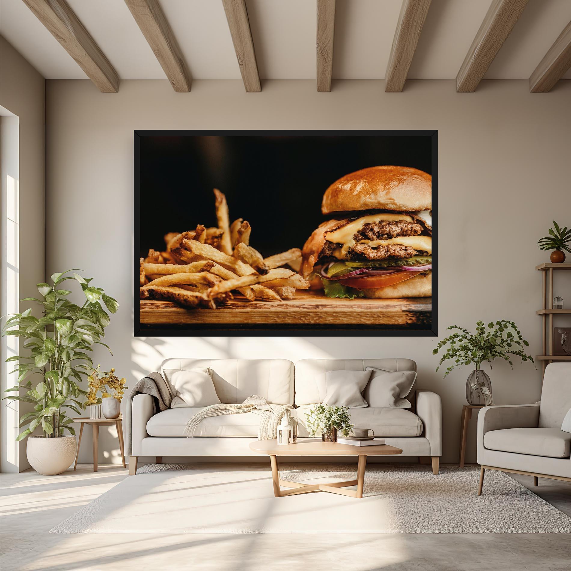 Leinwandbild Hamburger With Fries mockup 6
