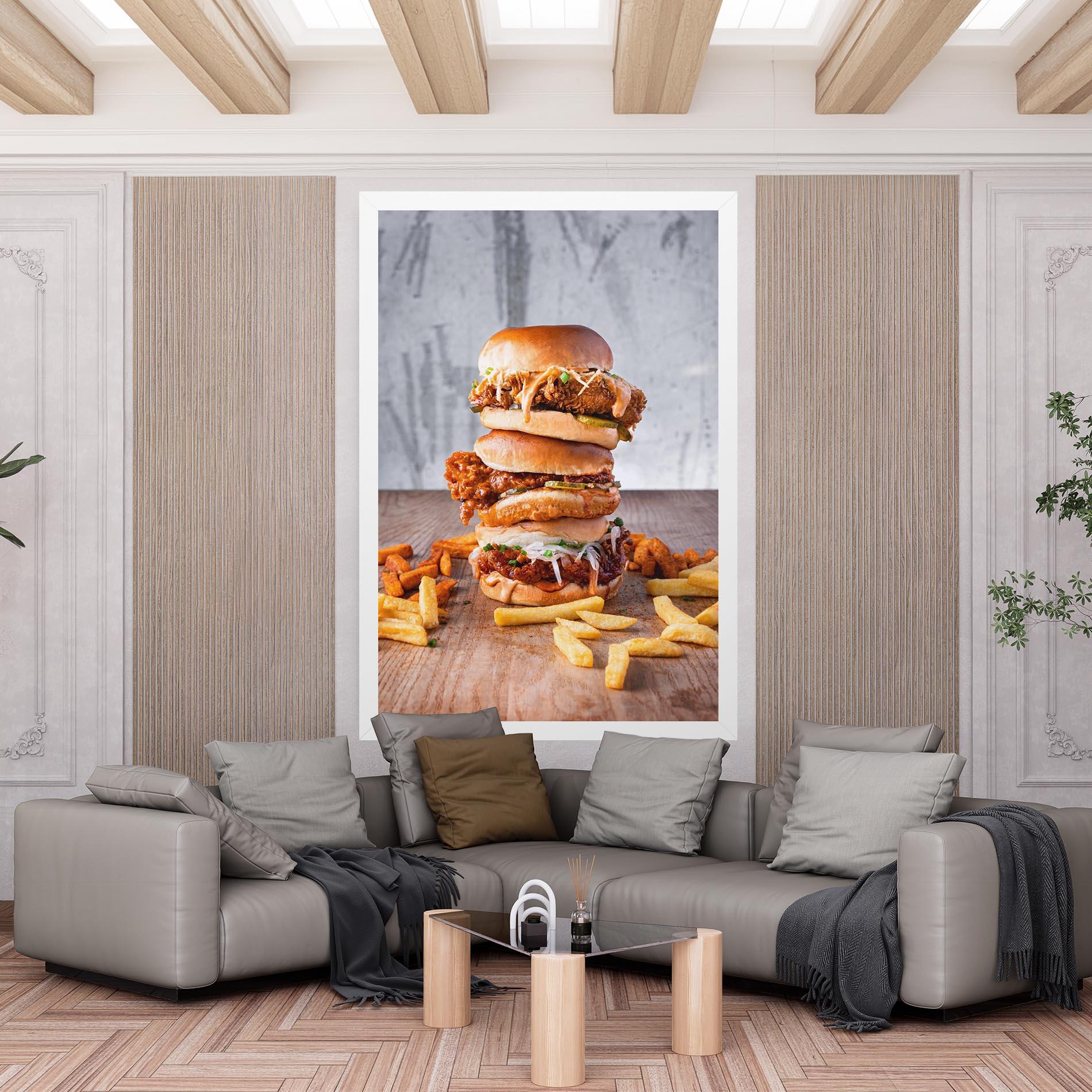 Leinwandbild Triple Hamburger mockup 6