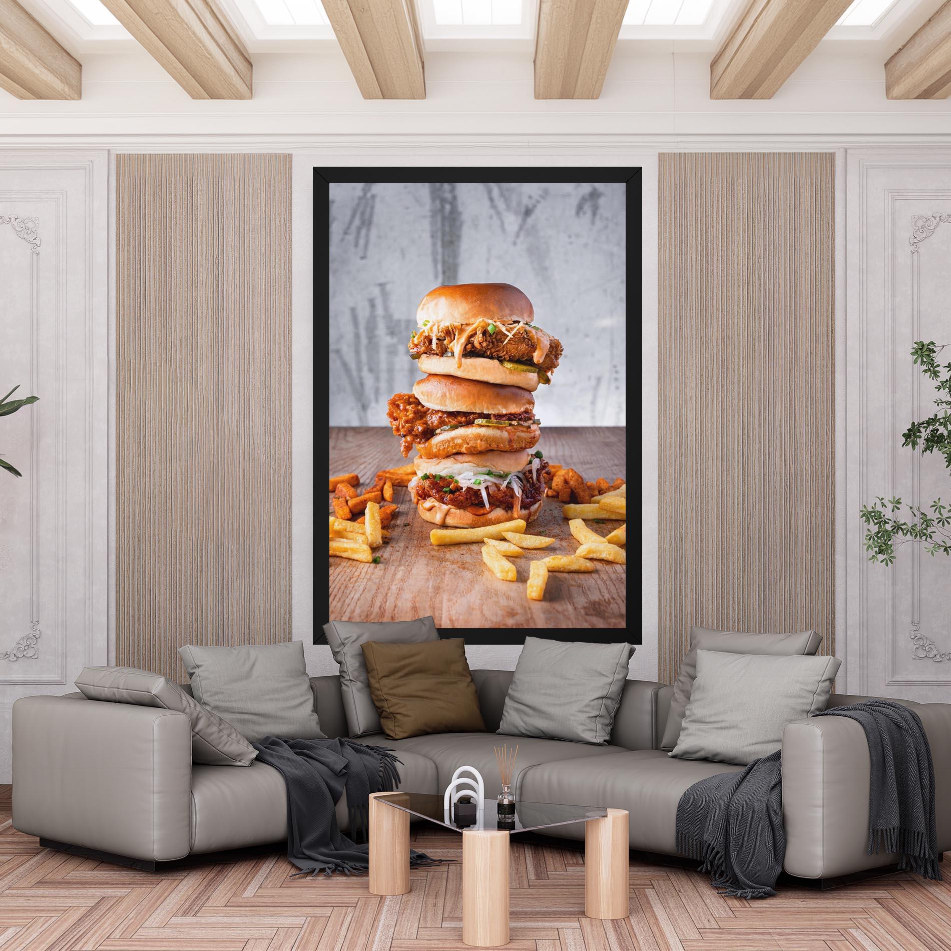 Leinwandbild Triple Hamburger mockup 6