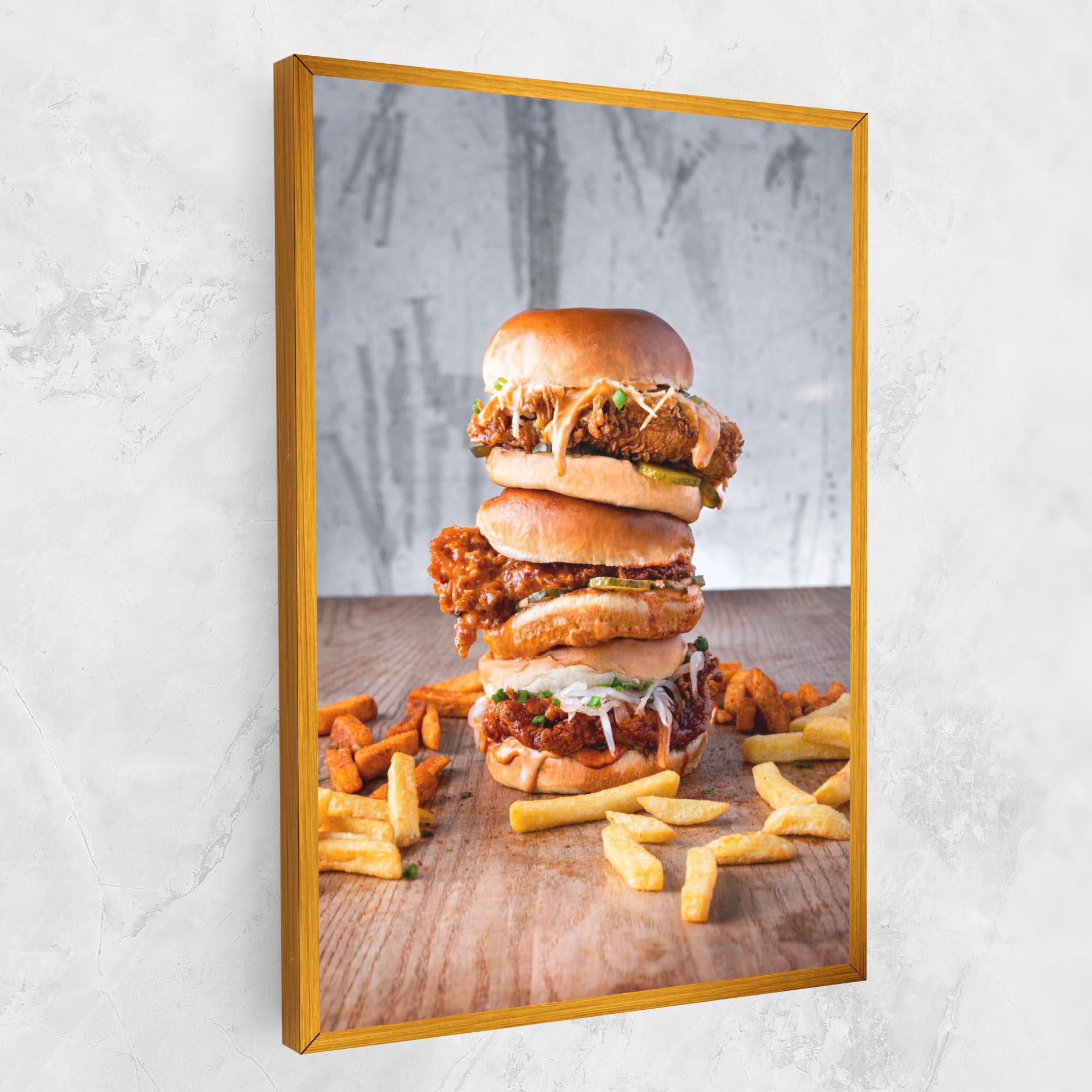 Leinwandbild Triple Hamburger mockup 1