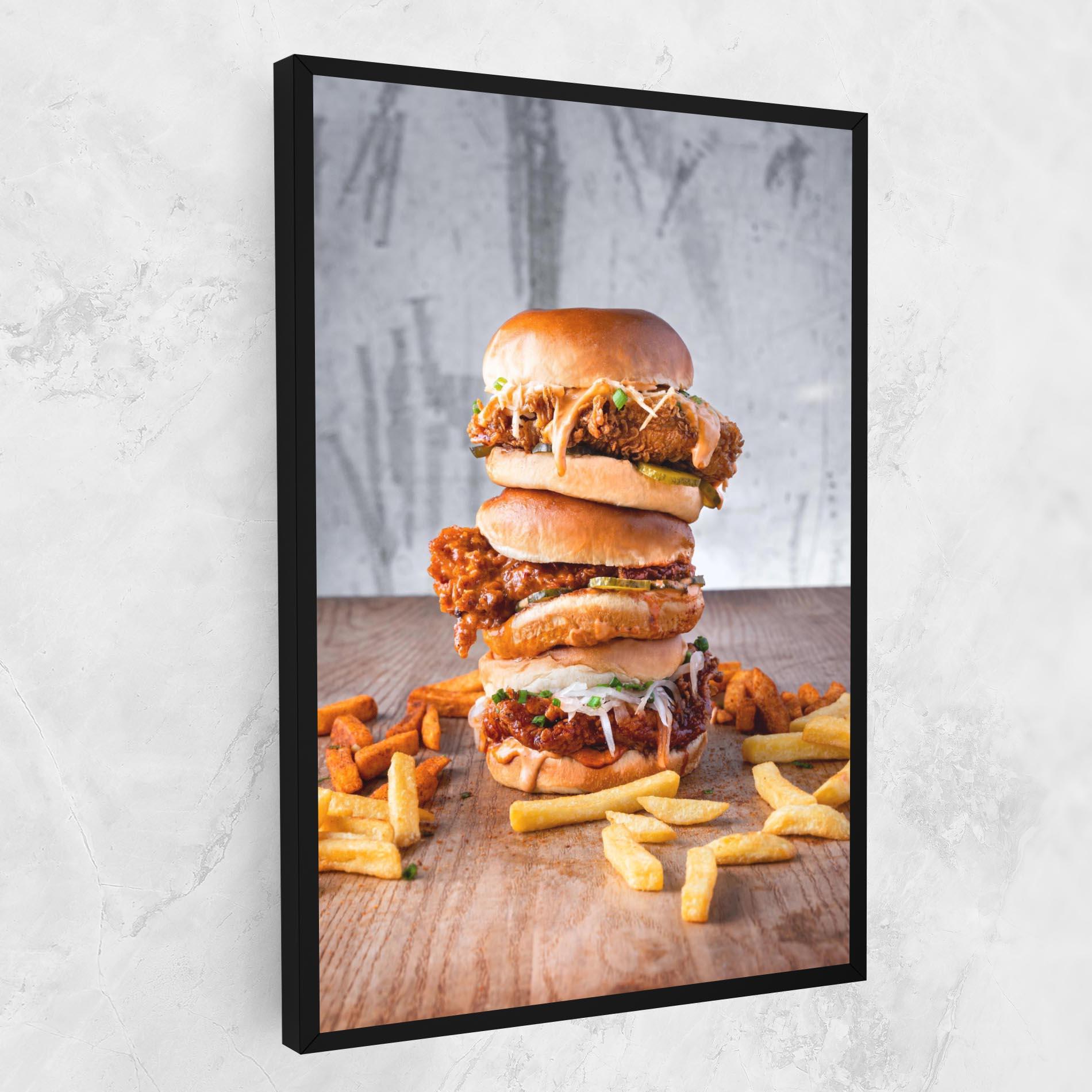 Leinwandbild Triple Hamburger mockup 1