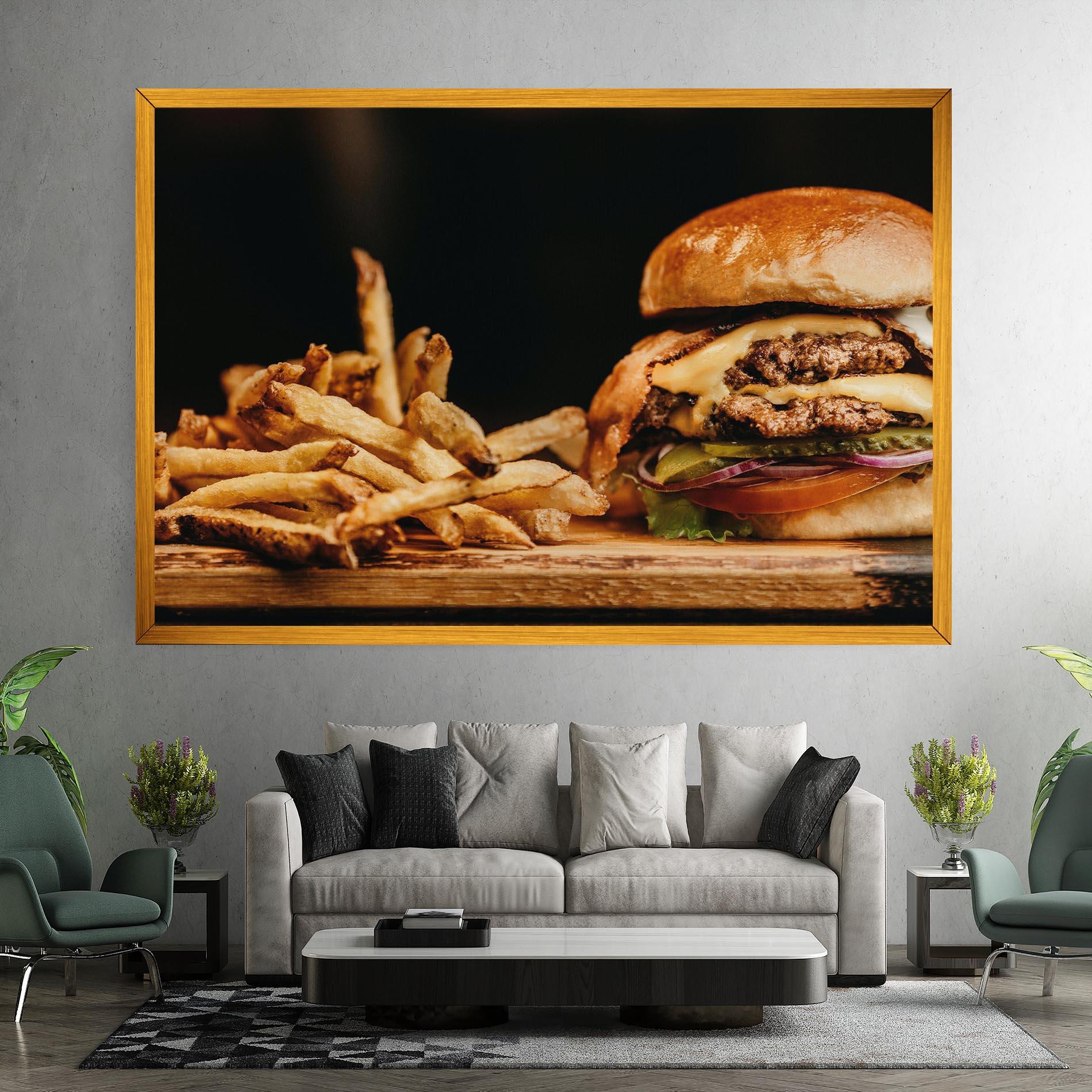 Leinwandbild Hamburger With Fries mockup 7