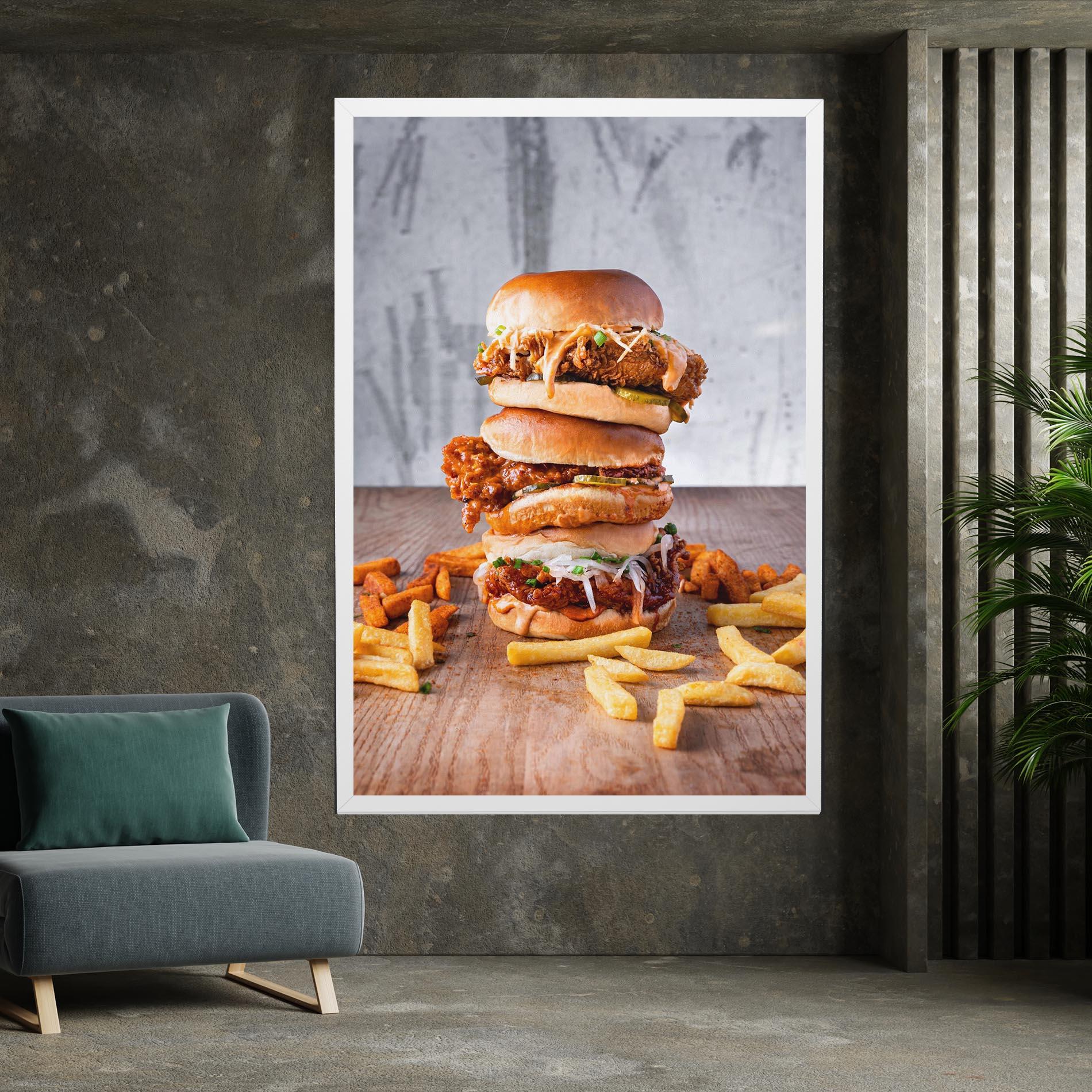Leinwandbild Triple Hamburger mockup 7