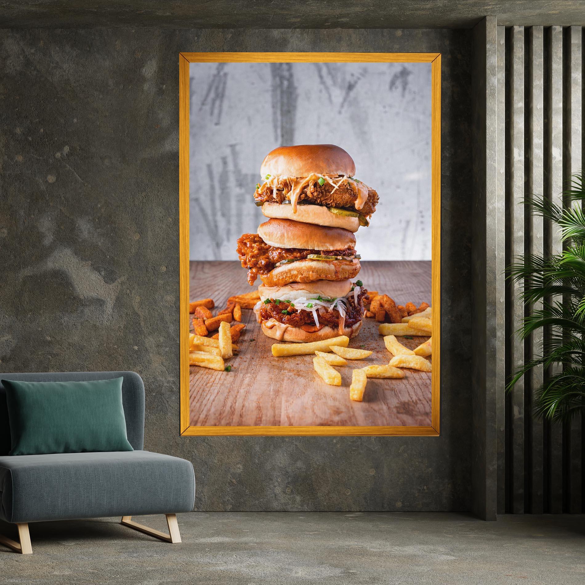 Leinwandbild Triple Hamburger mockup 7