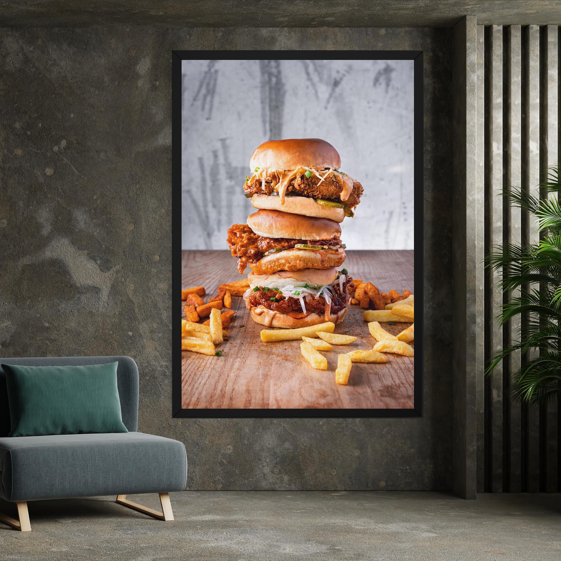 Leinwandbild Triple Hamburger mockup 7