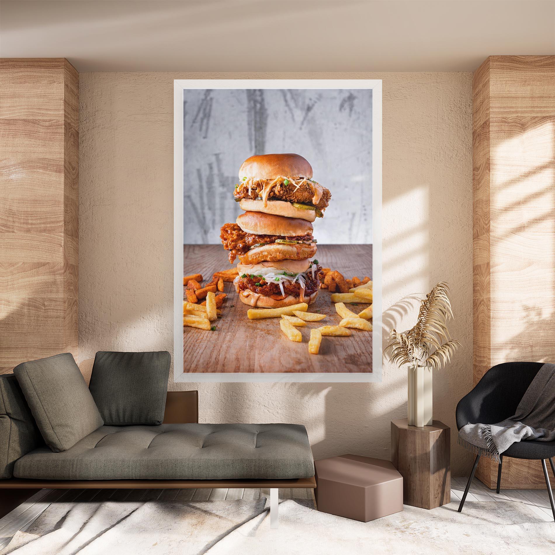 Leinwandbild Triple Hamburger mockup 8