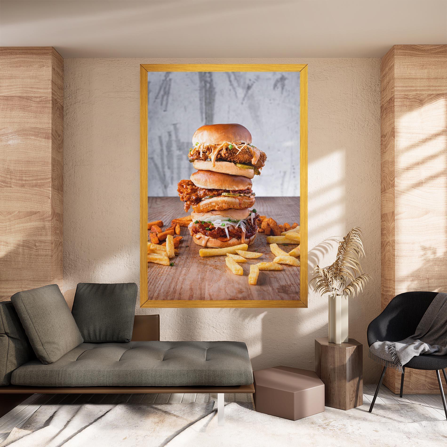 Leinwandbild Triple Hamburger mockup 8