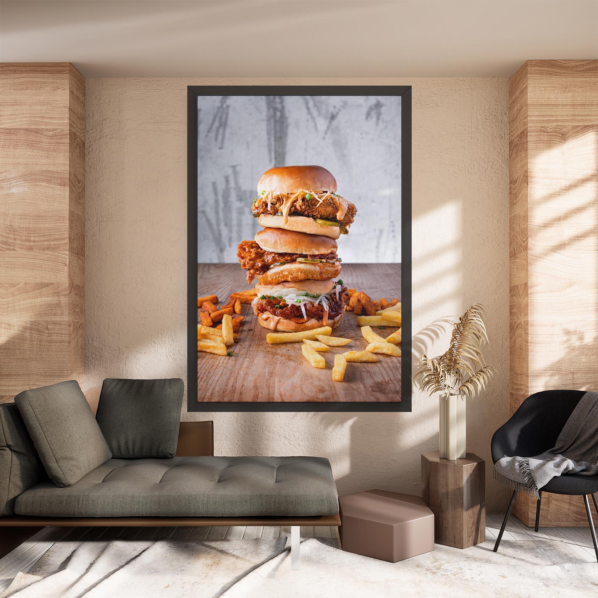 Leinwandbild Triple Hamburger mockup 8