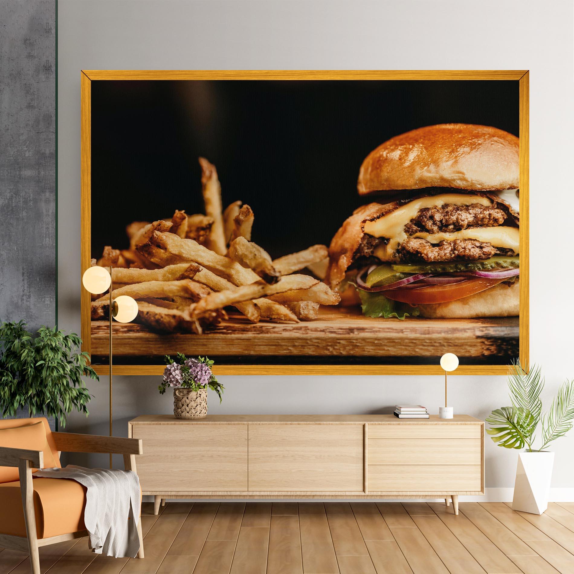Leinwandbild Hamburger With Fries mockup 9