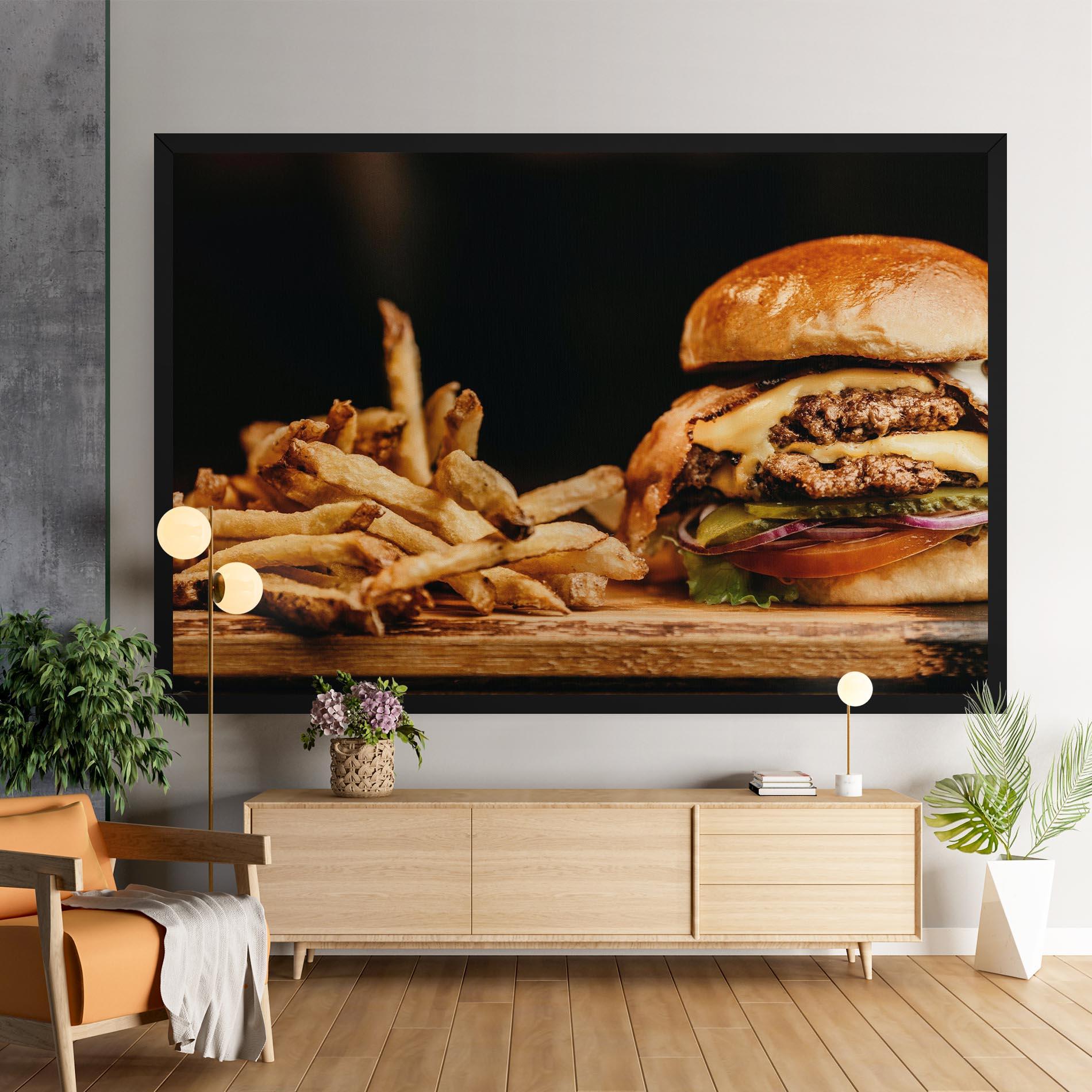 Leinwandbild Hamburger With Fries mockup 9