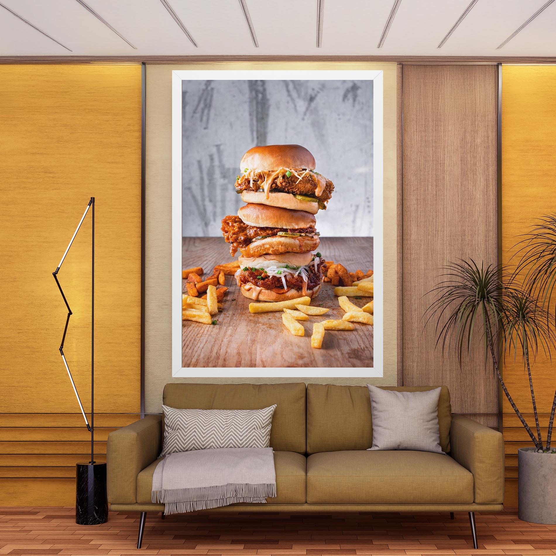 Leinwandbild Triple Hamburger mockup 9