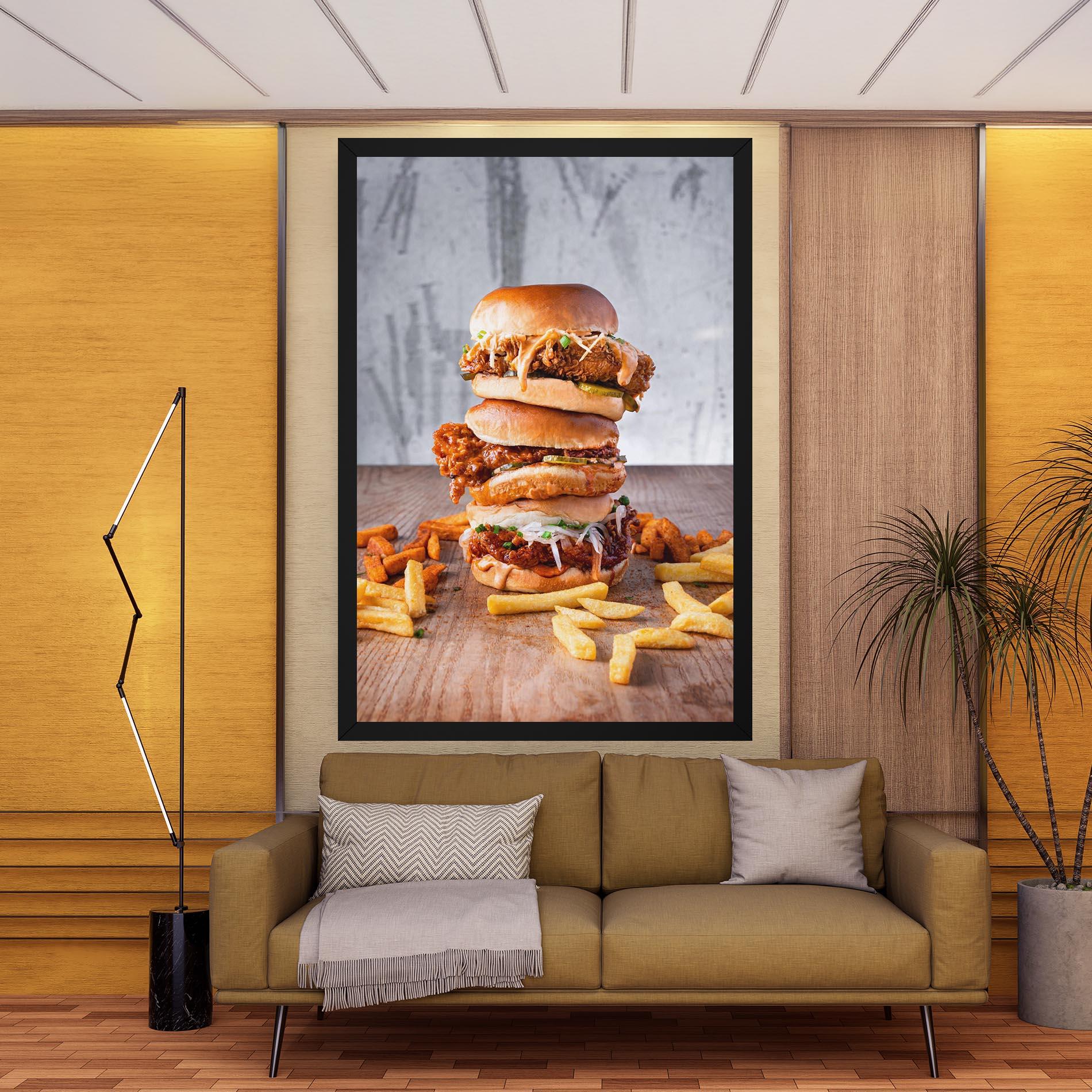 Leinwandbild Triple Hamburger mockup 9