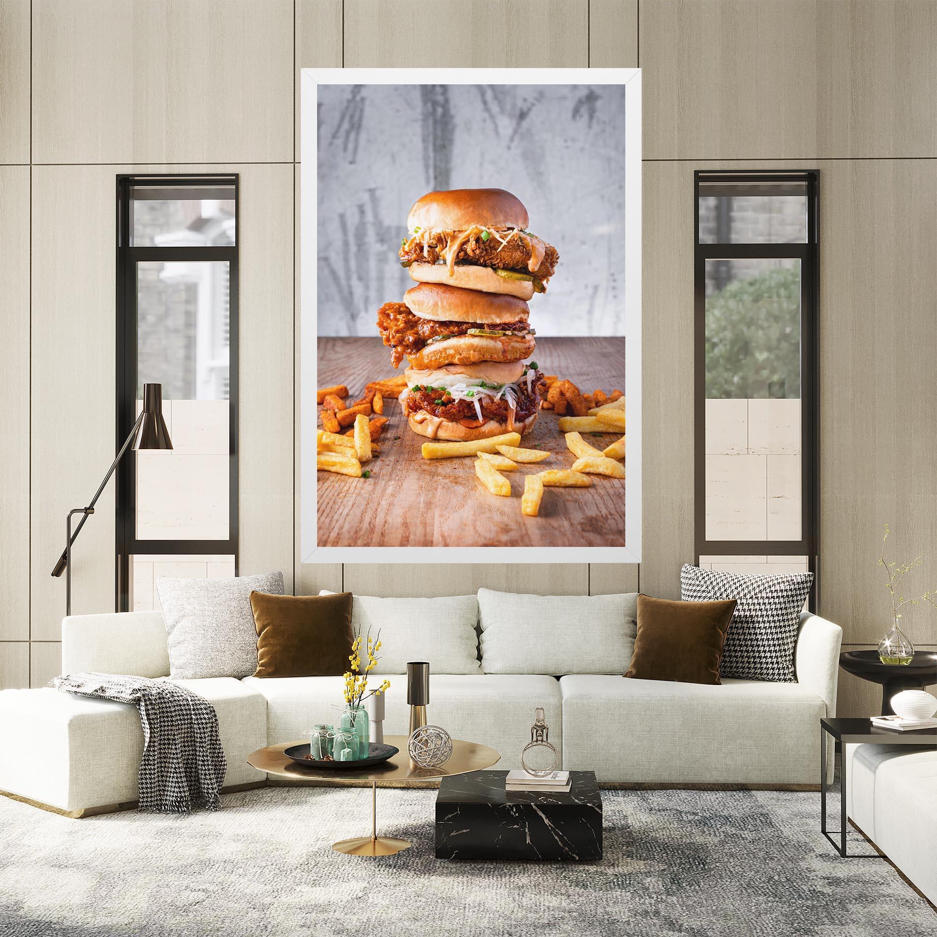Leinwandbild Triple Hamburger mockup 2