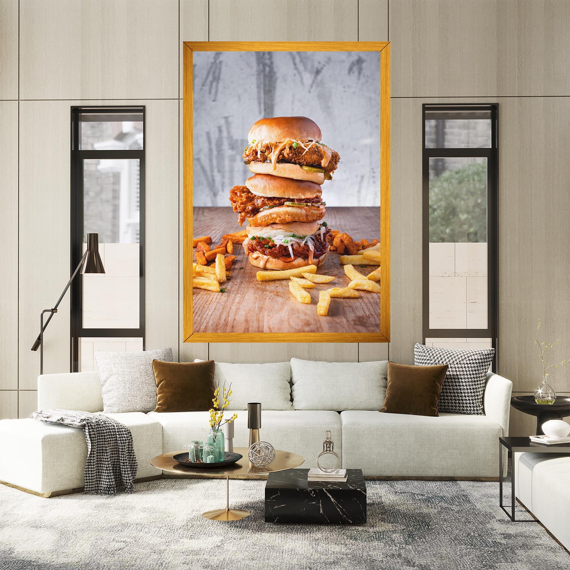 Leinwandbild Triple Hamburger mockup 2