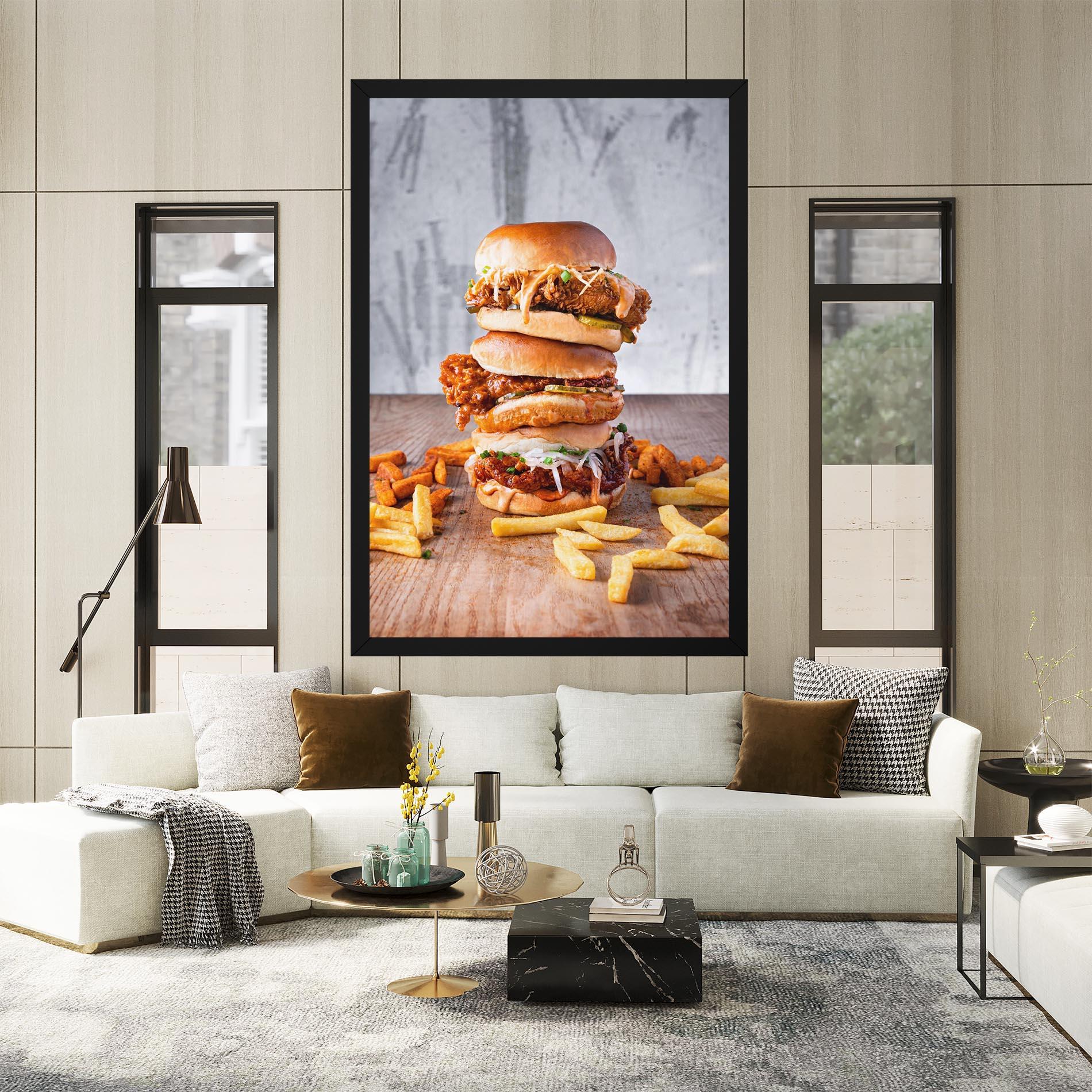 Leinwandbild Triple Hamburger mockup 2