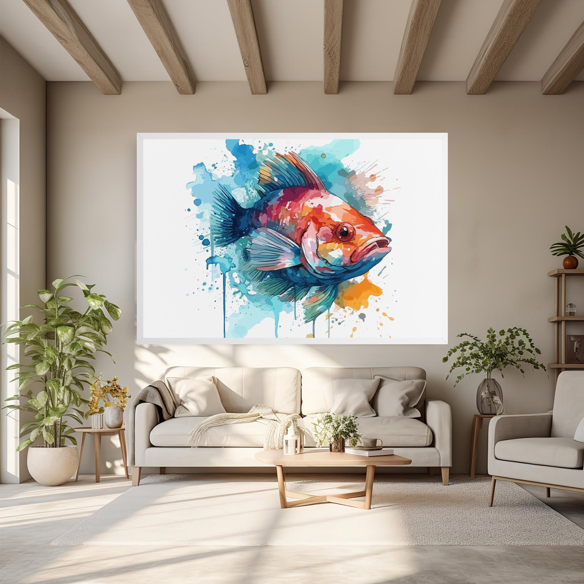 Leinwandbild Watercolor Fish mockup 6